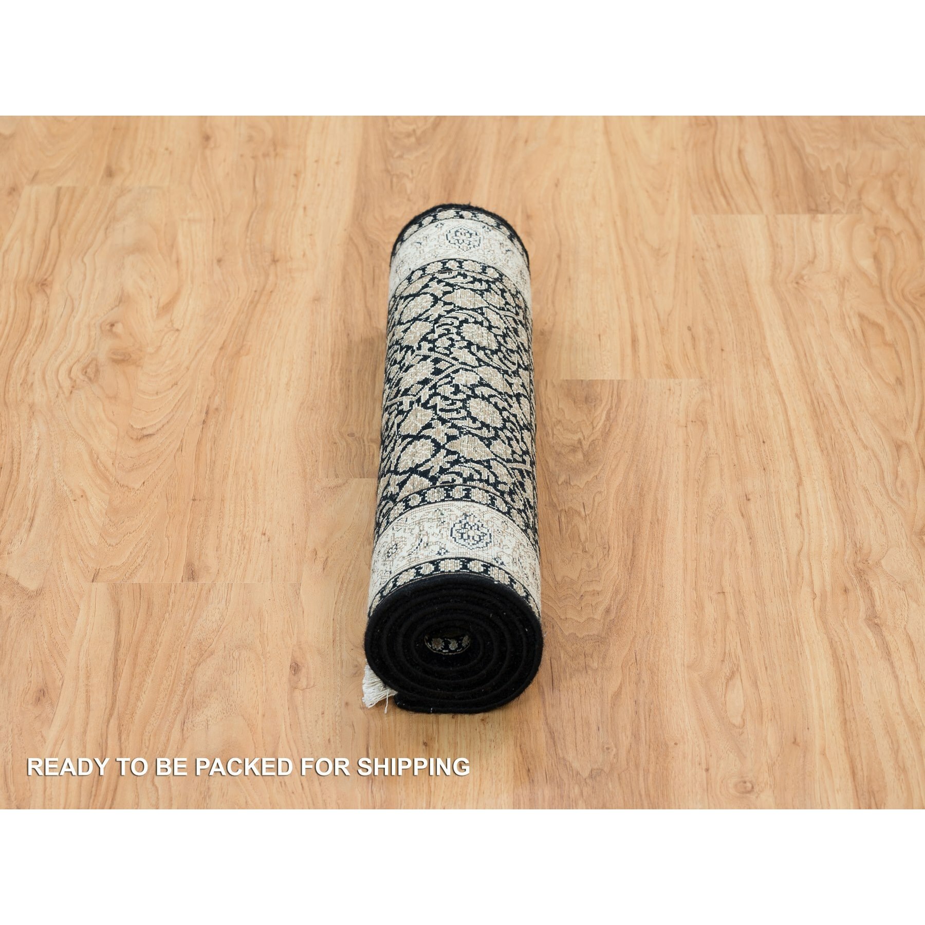 2'4"x4'7" Eerie Black, Herati with All Over Fish Mahi Design, 250 KPSI Super Fine Weave, Organic Wool Hand Knotted, Oriental Rug HR65311 - Image 6