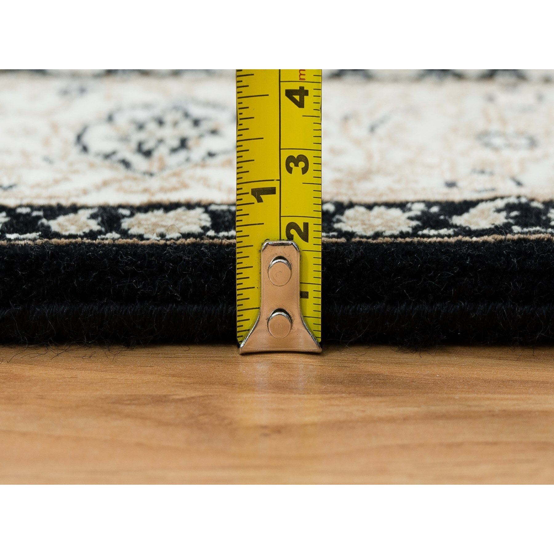 2'4"x4'7" Eerie Black, Herati with All Over Fish Mahi Design, 250 KPSI Super Fine Weave, Organic Wool Hand Knotted, Oriental Rug HR65311 - Image 7