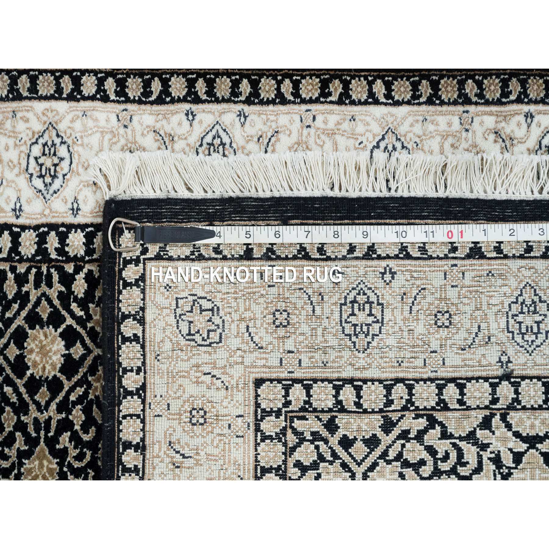 2'4"x4'7" Eerie Black, Herati with All Over Fish Mahi Design, 250 KPSI Super Fine Weave, Organic Wool Hand Knotted, Oriental Rug HR65311 - Image 8
