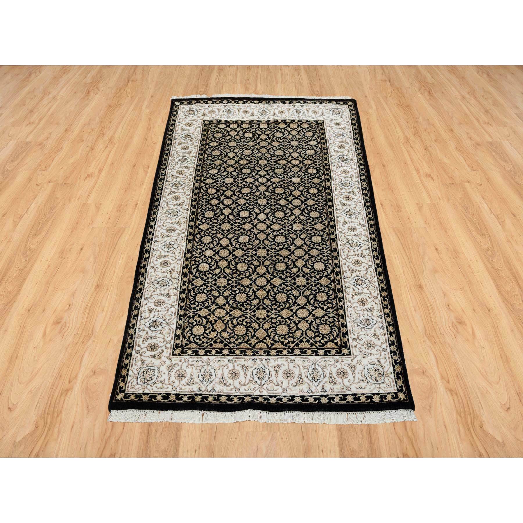 3'1"x5'5" Eerie Black, 250 KPSI Densely Woven, Organic Wool Hand Knotted, Herati with All Over Fish Mahi Design, Oriental Rug HR65312 - Image 2