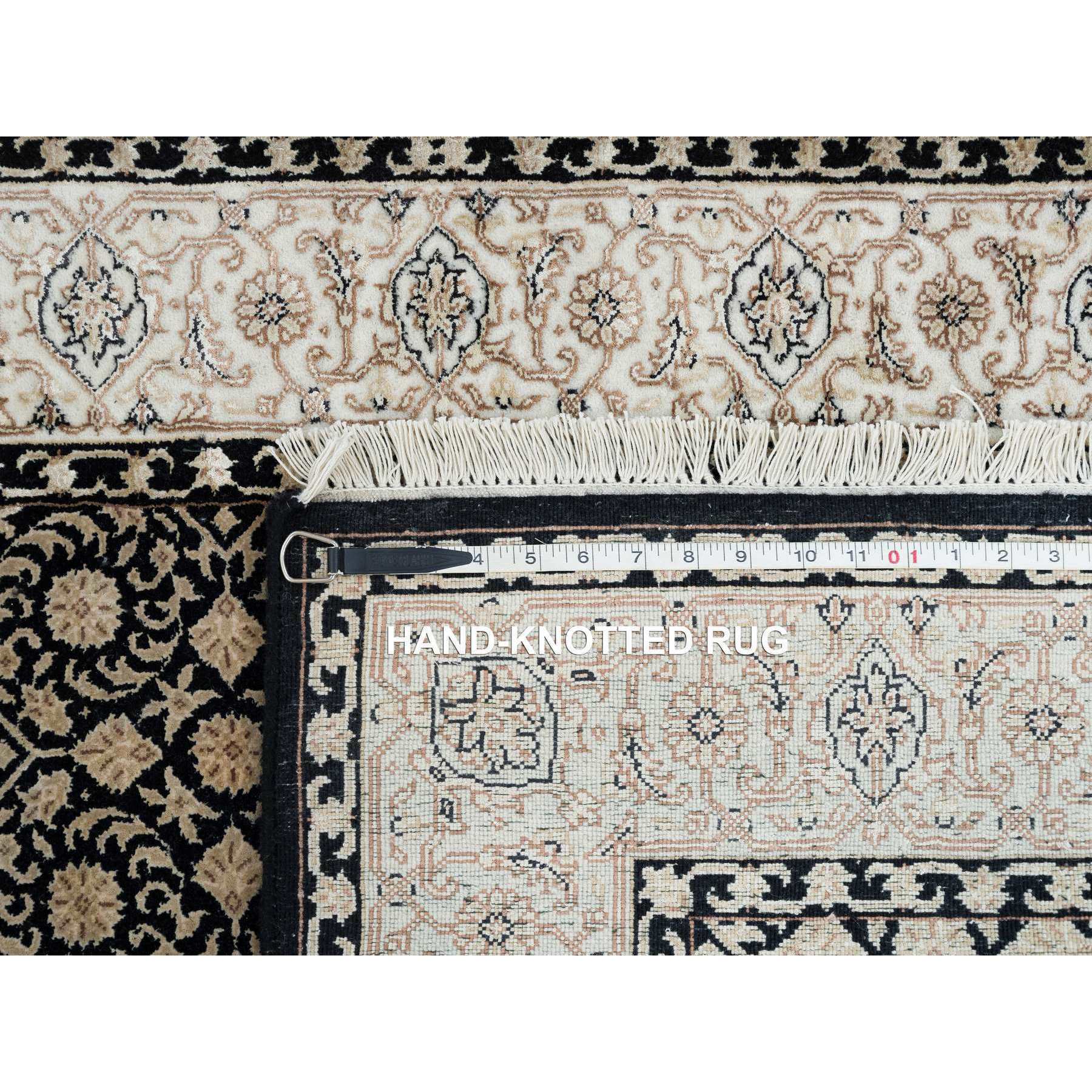 3'1"x5'5" Eerie Black, 250 KPSI Densely Woven, Organic Wool Hand Knotted, Herati with All Over Fish Mahi Design, Oriental Rug HR65312 - Image 8