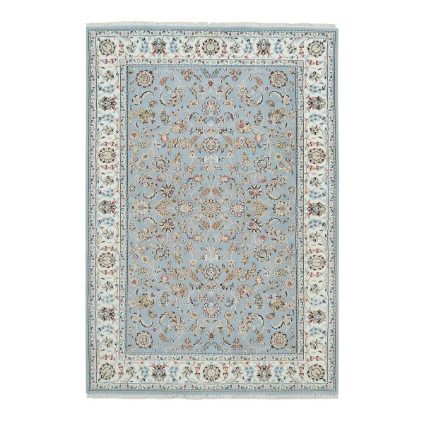 5'11"x9'2" Light Blue, Nain With All Over Design, 250 KPSI, Natural Wool, Hand Knotted, Oriental Rug HR65321