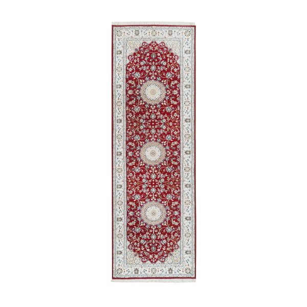 2'7"x8' Burgundy Red, Nain with Center Medallion Flower Design, 250 KPSI, Soft Wool, Hand Knotted, Runner Oriental Rug Rug HR65371