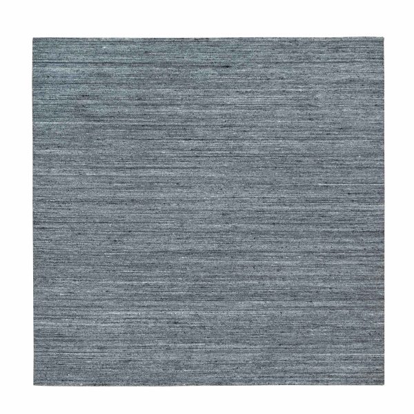 8'1"x8'1" Arsenic Gray, Modern Striae Design Soft Pile, Natural Wool Hand Loomed, Square Oriental Rug HR65416