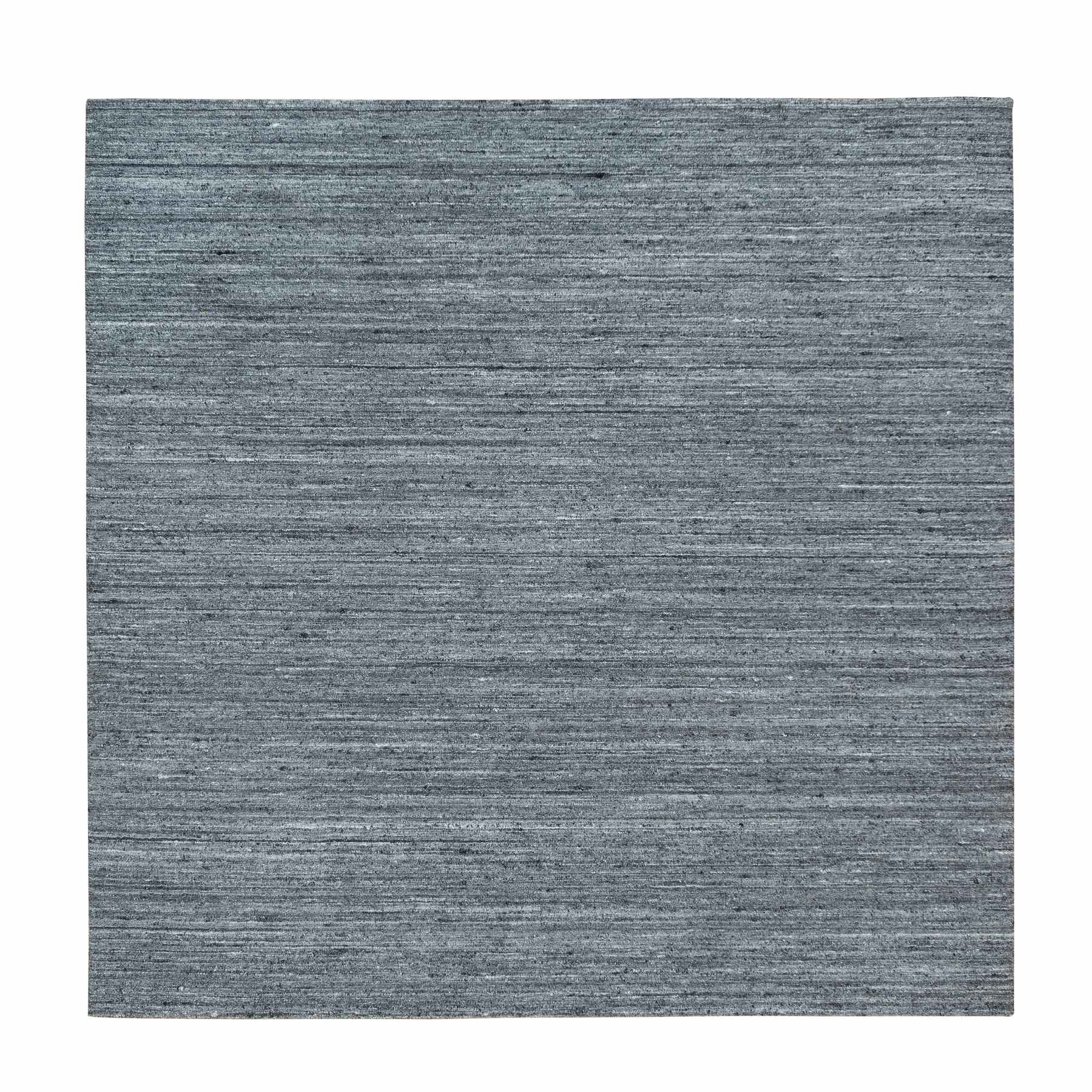 8'1"x8'1" Arsenic Gray, Modern Striae Design Soft Pile, Natural Wool Hand Loomed, Square Oriental Rug HR65416