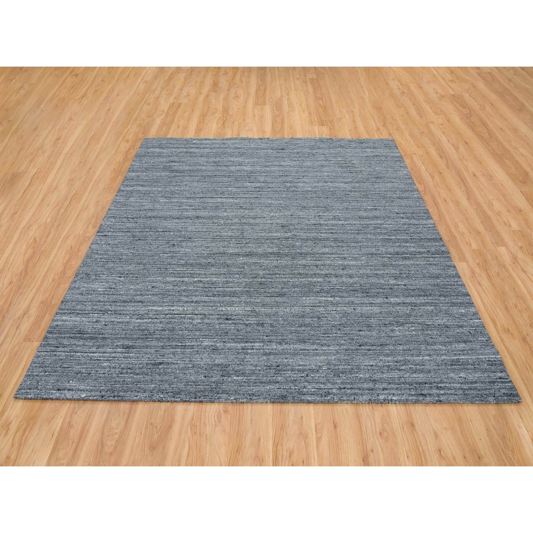 8'1"x8'1" Arsenic Gray, Modern Striae Design Soft Pile, Natural Wool Hand Loomed, Square Oriental Rug HR65416 - Image 2