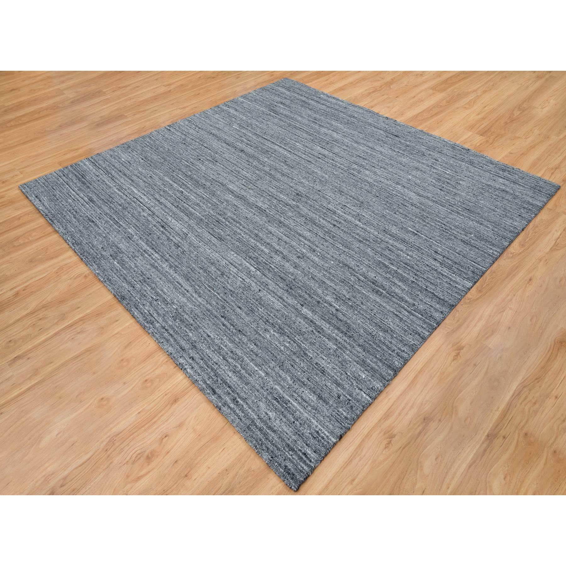 8'1"x8'1" Arsenic Gray, Modern Striae Design Soft Pile, Natural Wool Hand Loomed, Square Oriental Rug HR65416 - Image 3