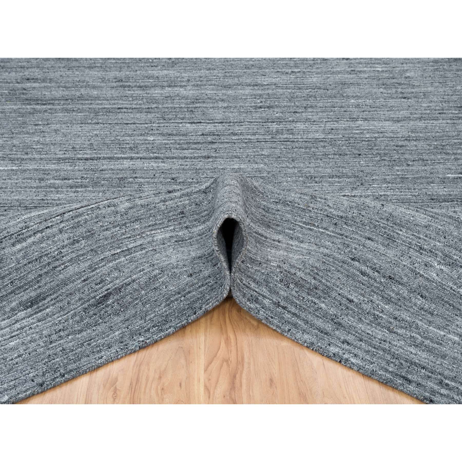 8'1"x8'1" Arsenic Gray, Modern Striae Design Soft Pile, Natural Wool Hand Loomed, Square Oriental Rug HR65416 - Image 5