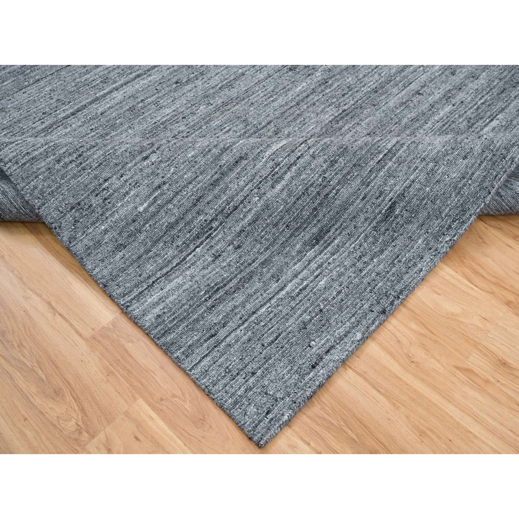 8'1"x8'1" Arsenic Gray, Modern Striae Design Soft Pile, Natural Wool Hand Loomed, Square Oriental Rug HR65416 - Image 6