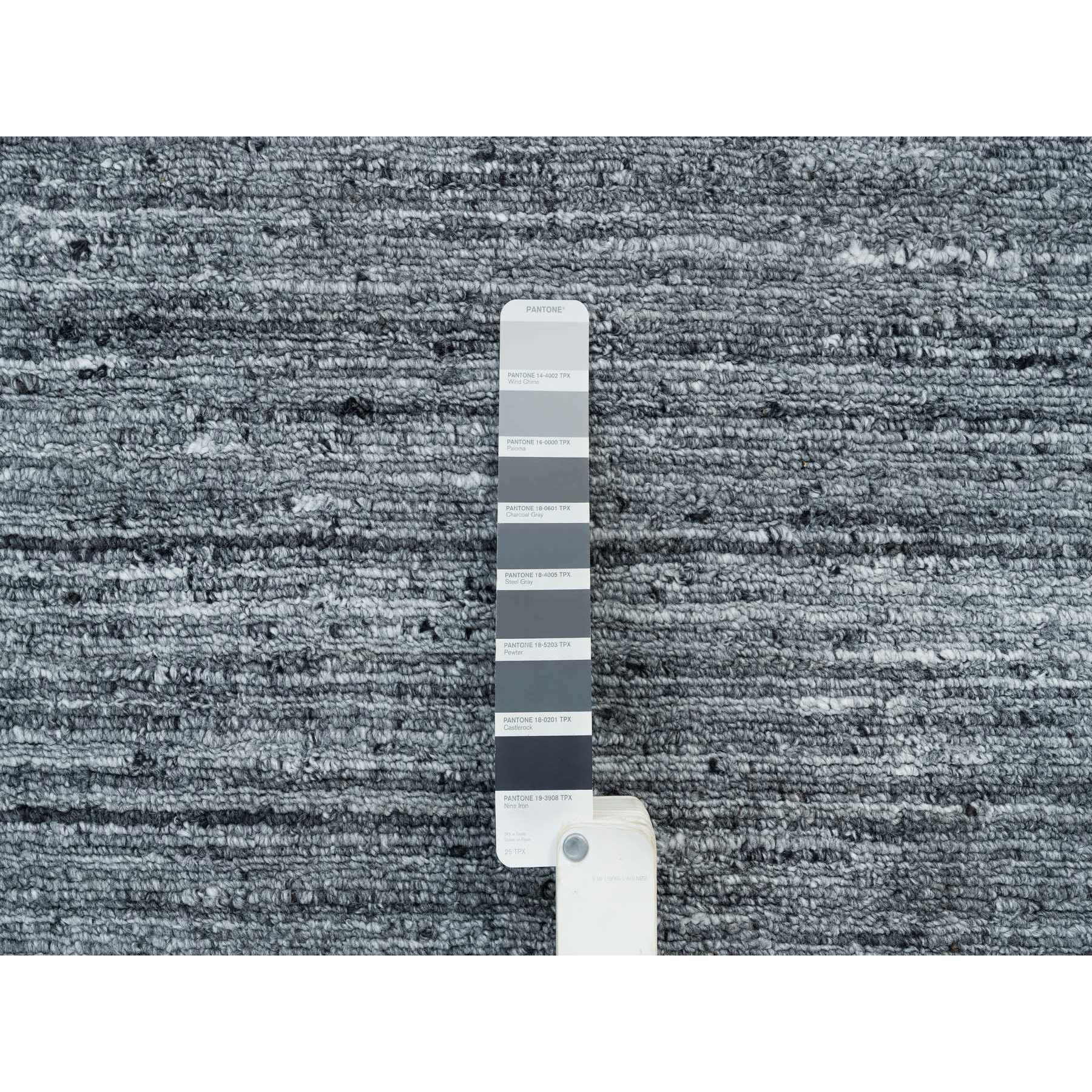 8'1"x8'1" Arsenic Gray, Modern Striae Design Soft Pile, Natural Wool Hand Loomed, Square Oriental Rug HR65416 - Image 7