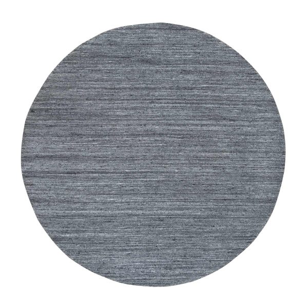 8'x8' Arsenic Gray, Modern Striae Design Soft Pile, All Wool Hand Loomed, Round Oriental Rug HR65420