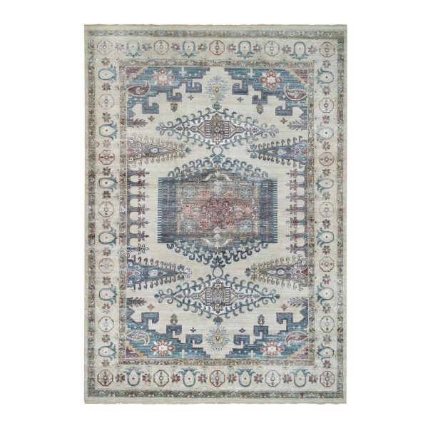 9'10"x13'10" Ivory with Soft Tones, Reimagined Persian Viss Design, Plush and Lush Soft Pile, Pure Wool Hand Knotted, Oriental Rug HR65434
