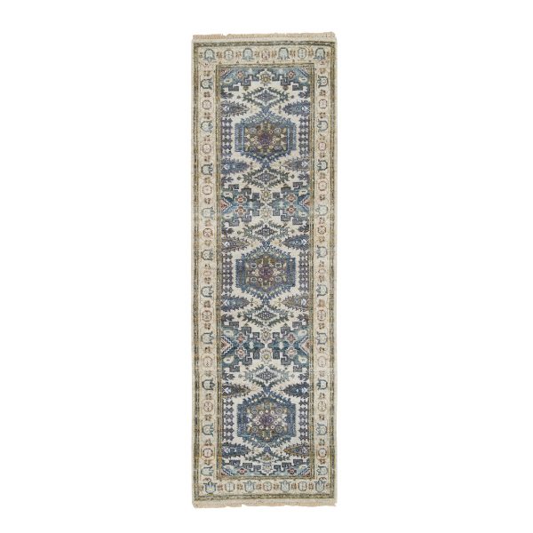 2'5"x8'1" Ivory with Soft Tones, Reimagined Persian Viss Design, Plush and Lush Soft Pile, Natural Wool Hand Knotted, Runner Oriental Rug HR65446