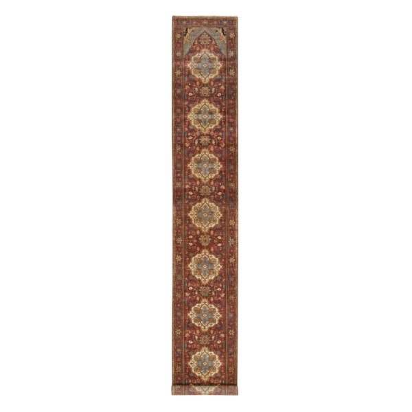 2'7"x18' Terracotta Red, Hand Knotted, Antiqued Fine Heriz Re-Creation, Densely Woven, Natural Dyes, Organic Wool, XL Runner Oriental Rug HR65470