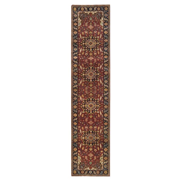2'8"x12' Rust Red, Antiqued Sarouk Re-Creation, Natural Dyes Densely Woven, Natural Wool Hand Knotted, Runner Oriental Rug HR65471