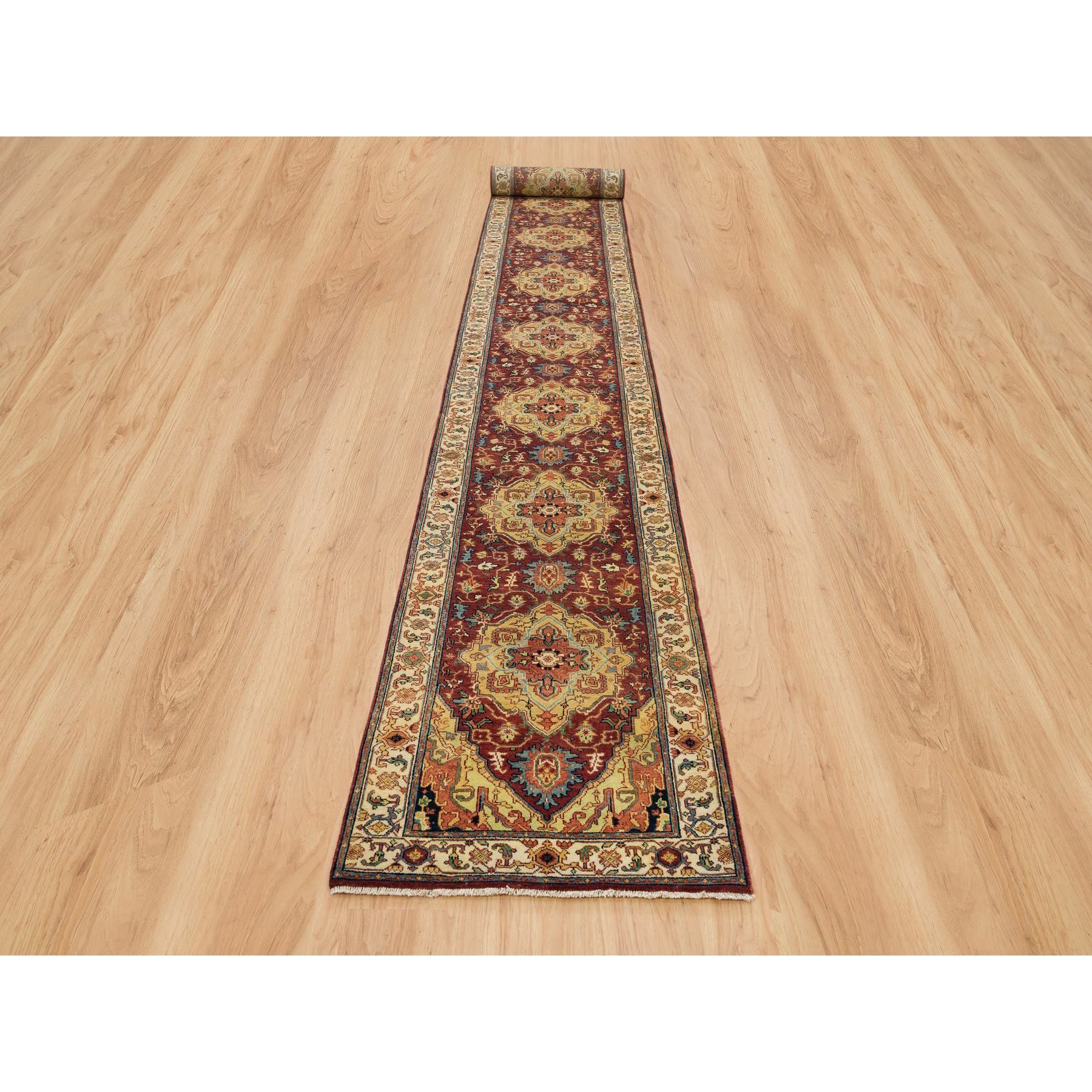 2'7"x22' Terracotta Red, Hand Knotted Antiqued Fine Heriz Re-Creation, Natural Dyes Dense Weave, Extra Soft Wool, XL Runner Oriental Rug HR65496 - Image 2