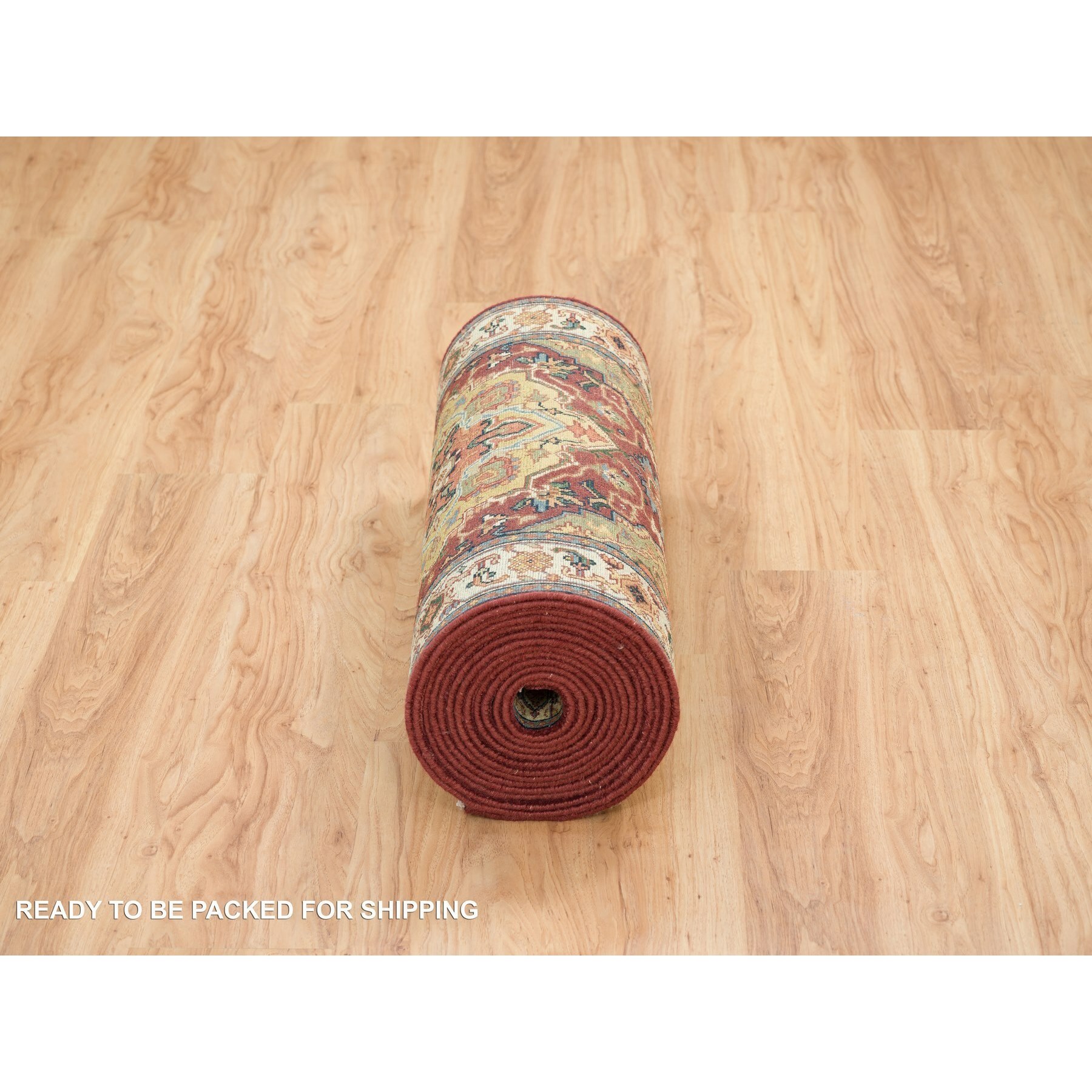 2'7"x22' Terracotta Red, Hand Knotted Antiqued Fine Heriz Re-Creation, Natural Dyes Dense Weave, Extra Soft Wool, XL Runner Oriental Rug HR65496 - Image 6