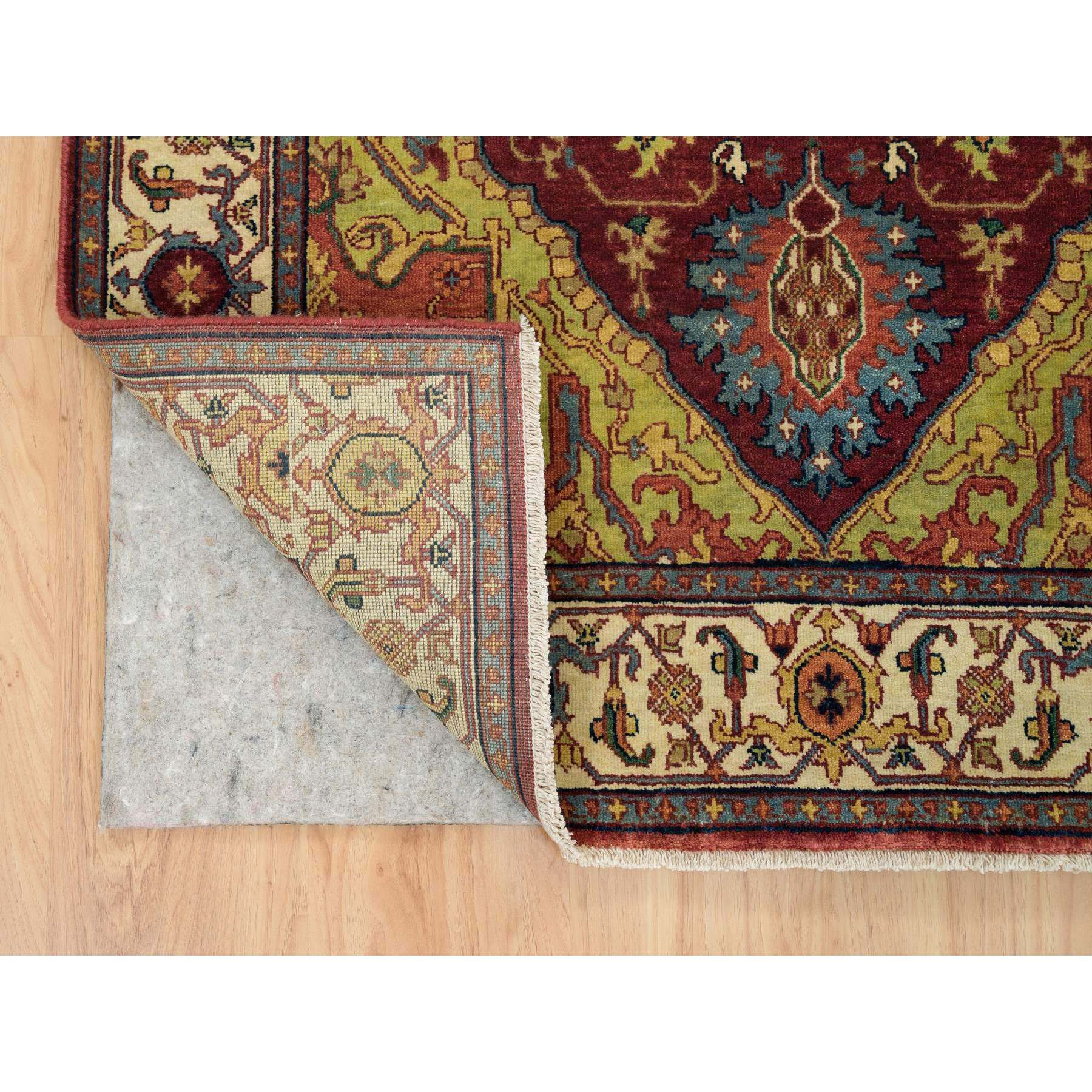3'10"x12'1" Terracotta Red, Pure Wool Hand Knotted, Antiqued Fine Heriz Re-Creation, Natural Dyes Densely Woven, Wide Runner Oriental Rug HR65499 - Image 3