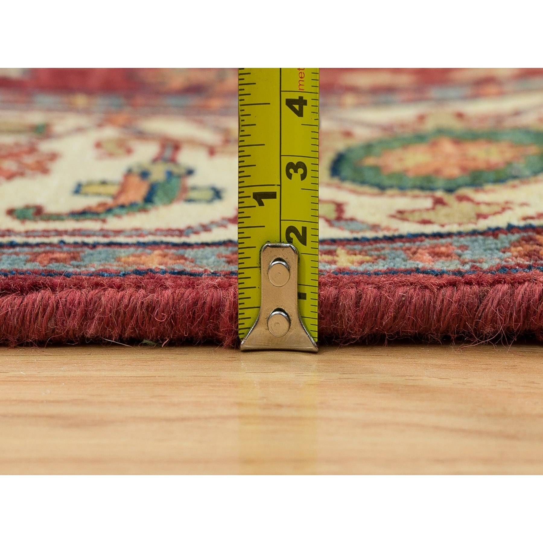 3'10"x12'1" Terracotta Red, Pure Wool Hand Knotted, Antiqued Fine Heriz Re-Creation, Natural Dyes Densely Woven, Wide Runner Oriental Rug HR65499 - Image 7