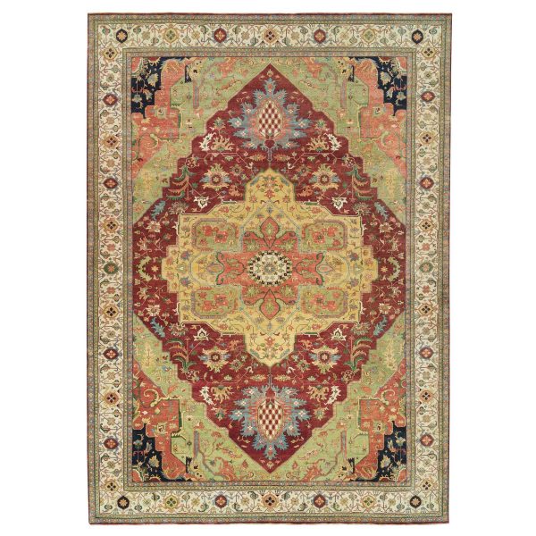 12'x18'2" Terracotta Red, Densely Woven Natural Dyes, Organic Wool Hand Knotted, Antiqued Fine Heriz Re-Creation, Oversized Oriental Rug HR65502