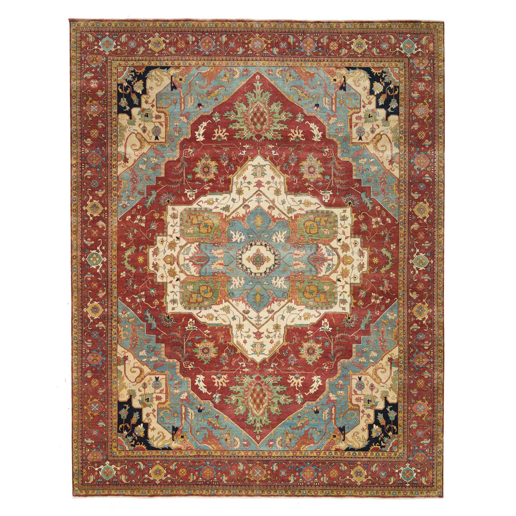 12'x15'2" Terracotta Red, Antiqued Fine Heriz Re-Creation, Densely Woven Natural Dyes, Hand Knotted Soft Wool, Oversized Oriental Rug HR65509