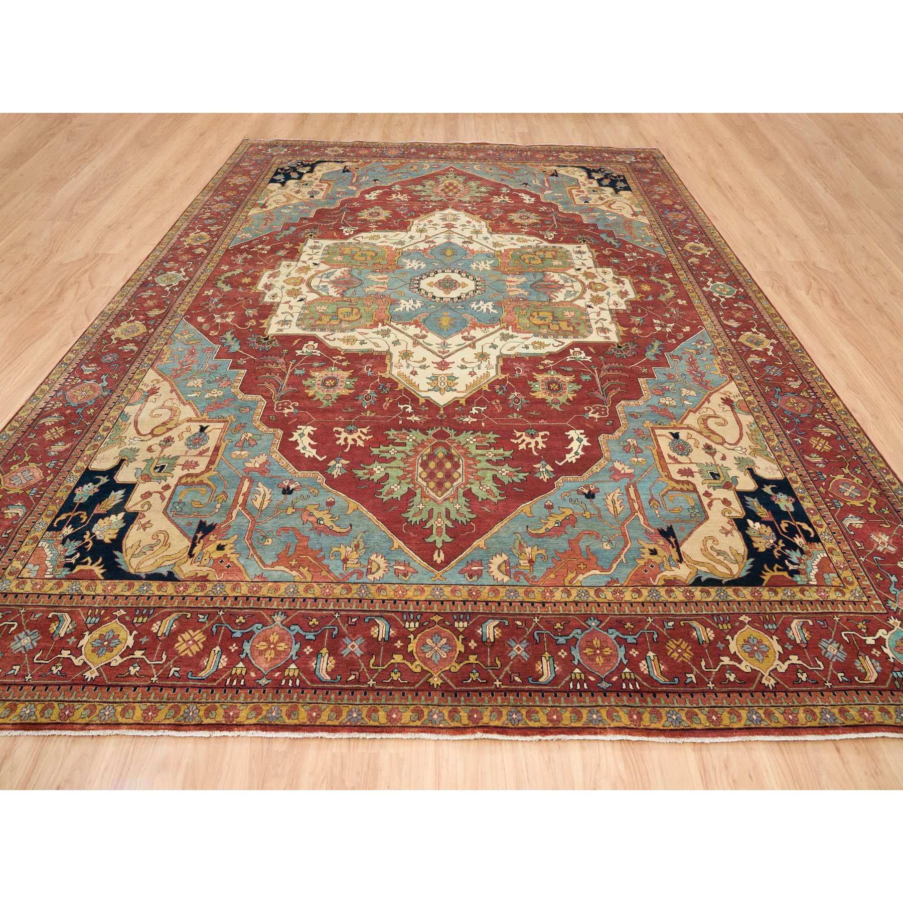 12'x15'2" Terracotta Red, Antiqued Fine Heriz Re-Creation, Densely Woven Natural Dyes, Hand Knotted Soft Wool, Oversized Oriental Rug HR65509 - Image 2