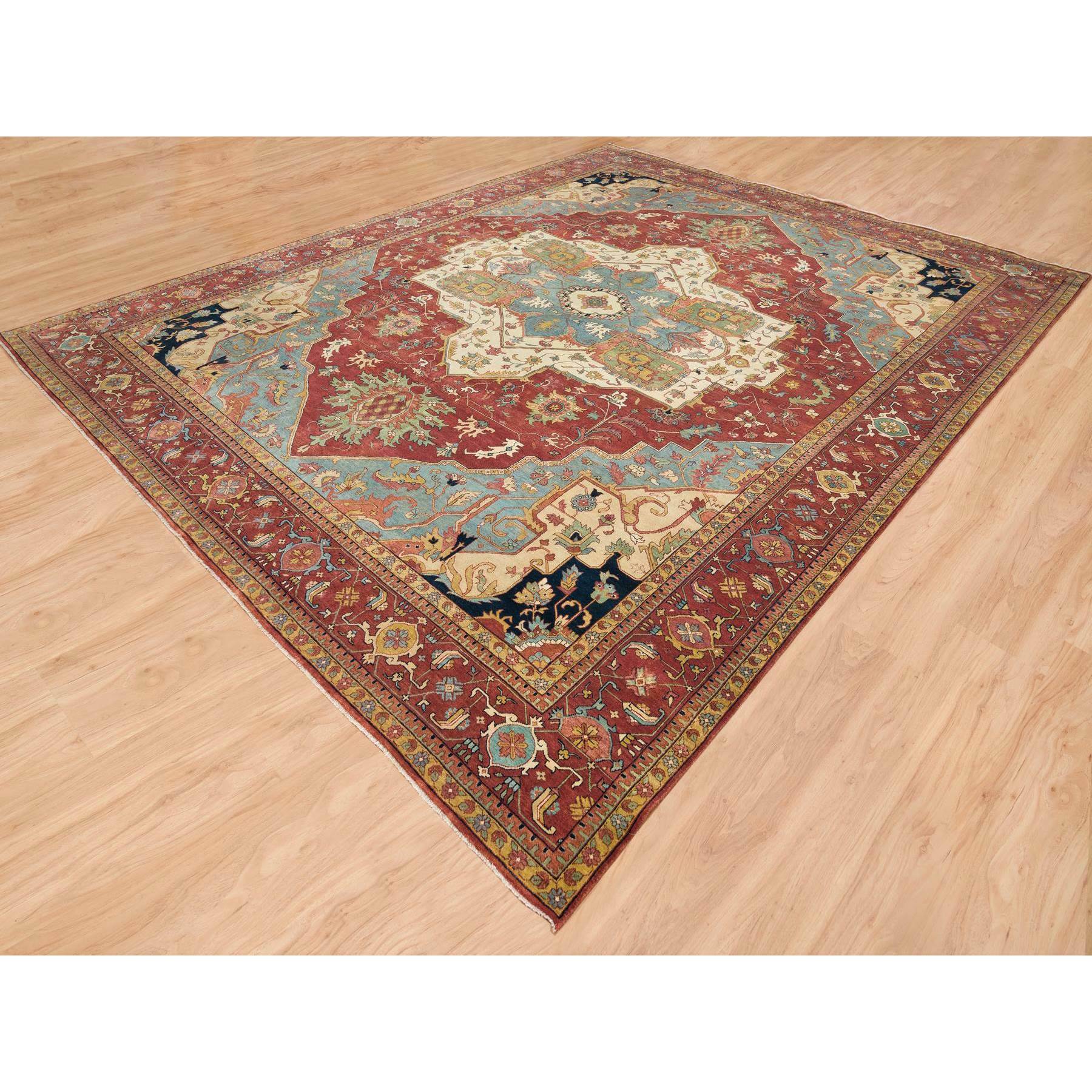 12'x15'2" Terracotta Red, Antiqued Fine Heriz Re-Creation, Densely Woven Natural Dyes, Hand Knotted Soft Wool, Oversized Oriental Rug HR65509 - Image 3