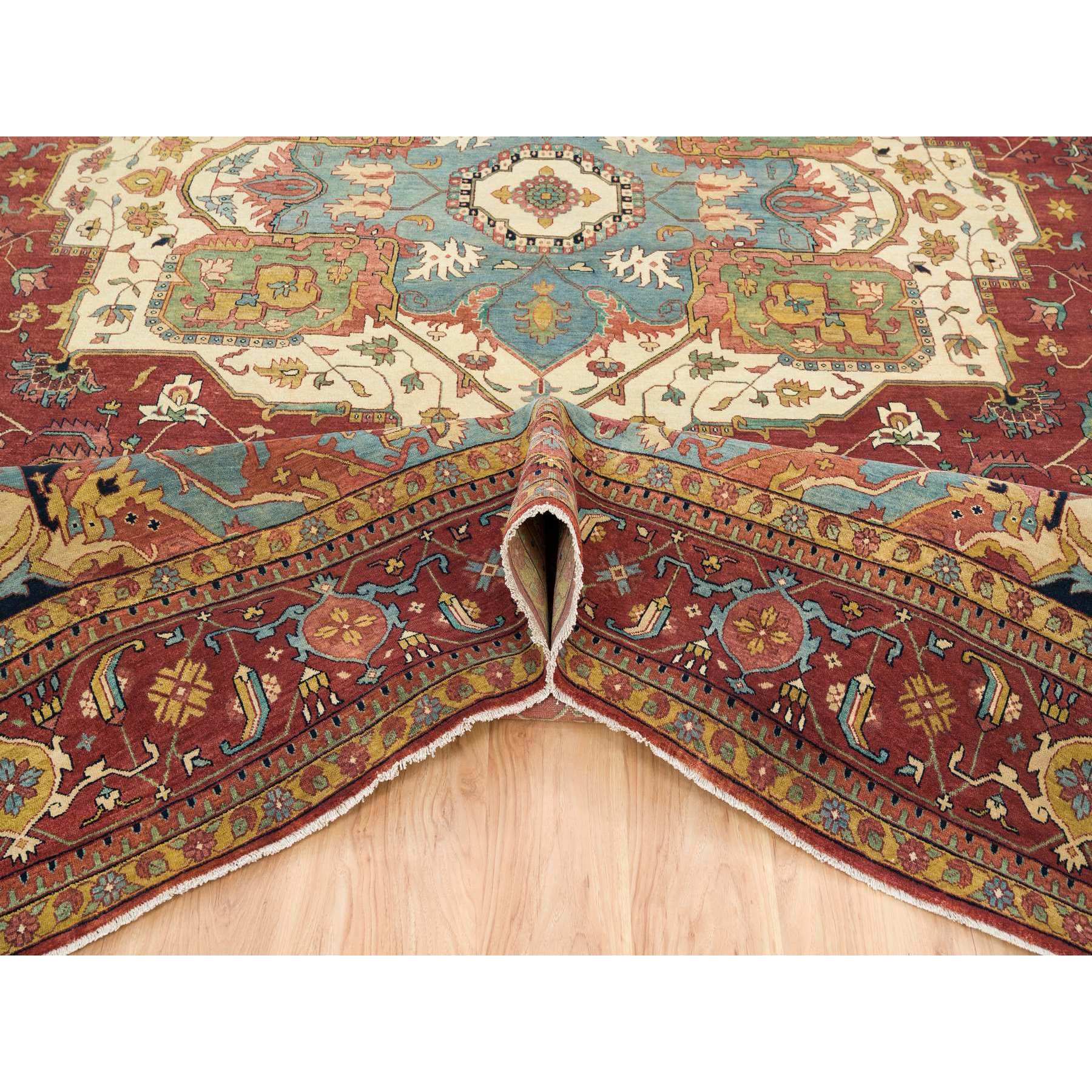 12'x15'2" Terracotta Red, Antiqued Fine Heriz Re-Creation, Densely Woven Natural Dyes, Hand Knotted Soft Wool, Oversized Oriental Rug HR65509 - Image 5
