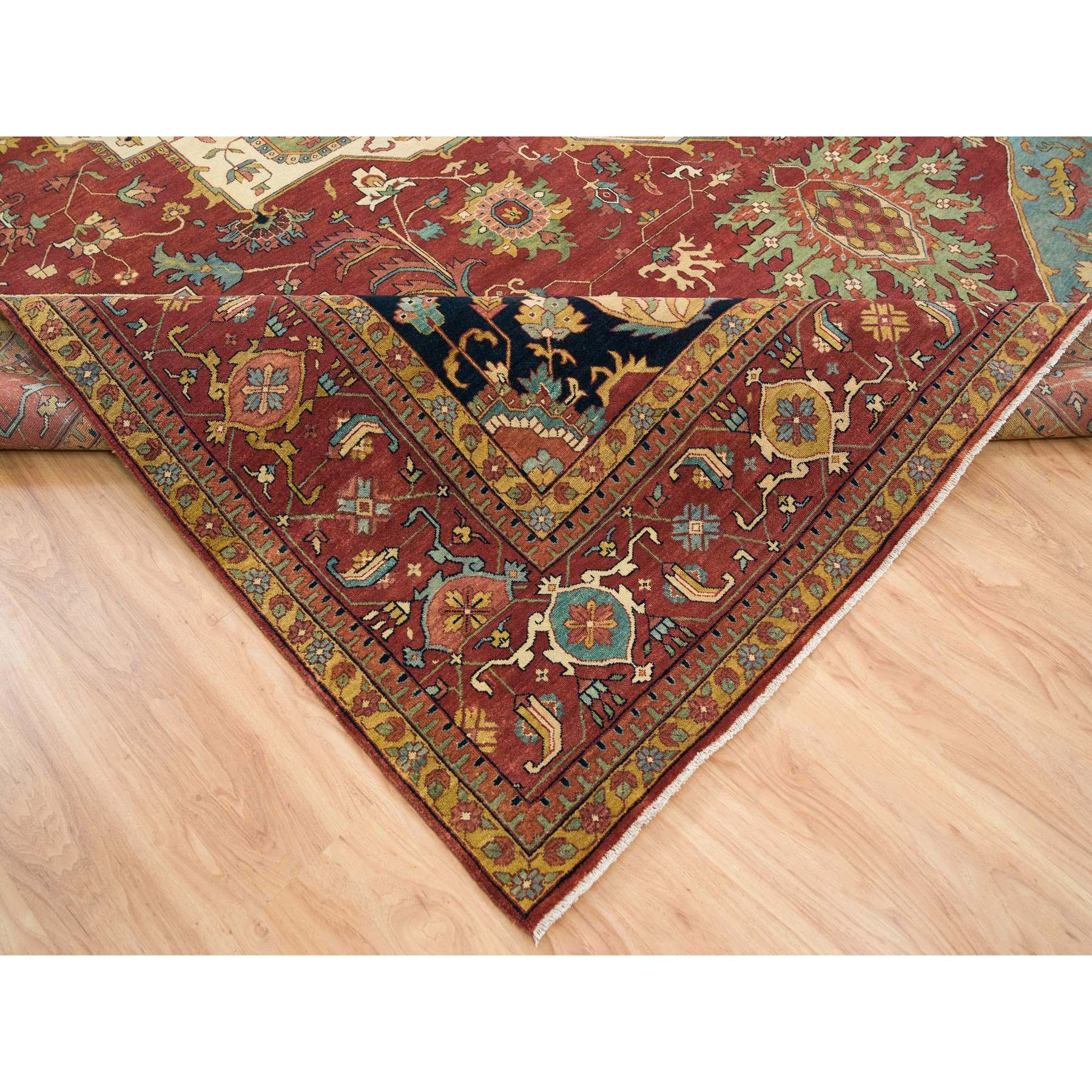 12'x15'2" Terracotta Red, Antiqued Fine Heriz Re-Creation, Densely Woven Natural Dyes, Hand Knotted Soft Wool, Oversized Oriental Rug HR65509 - Image 6