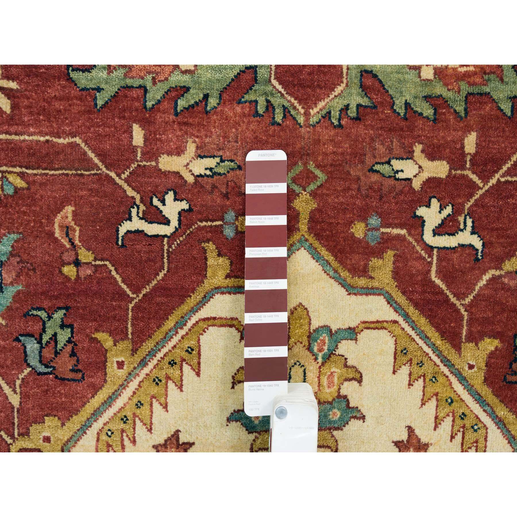 12'x15'2" Terracotta Red, Antiqued Fine Heriz Re-Creation, Densely Woven Natural Dyes, Hand Knotted Soft Wool, Oversized Oriental Rug HR65509 - Image 7