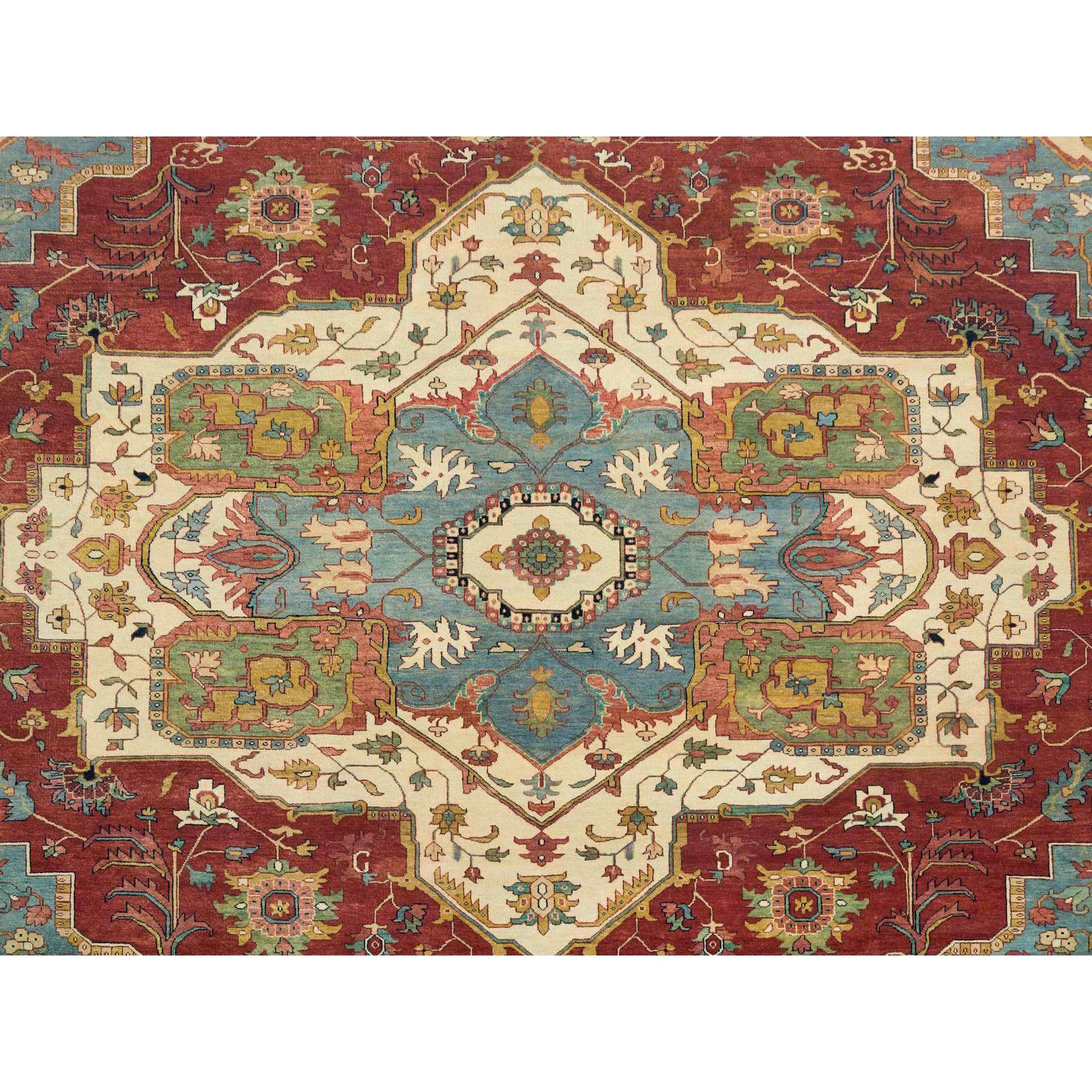 12'x15'2" Terracotta Red, Antiqued Fine Heriz Re-Creation, Densely Woven Natural Dyes, Hand Knotted Soft Wool, Oversized Oriental Rug HR65509 - Image 8