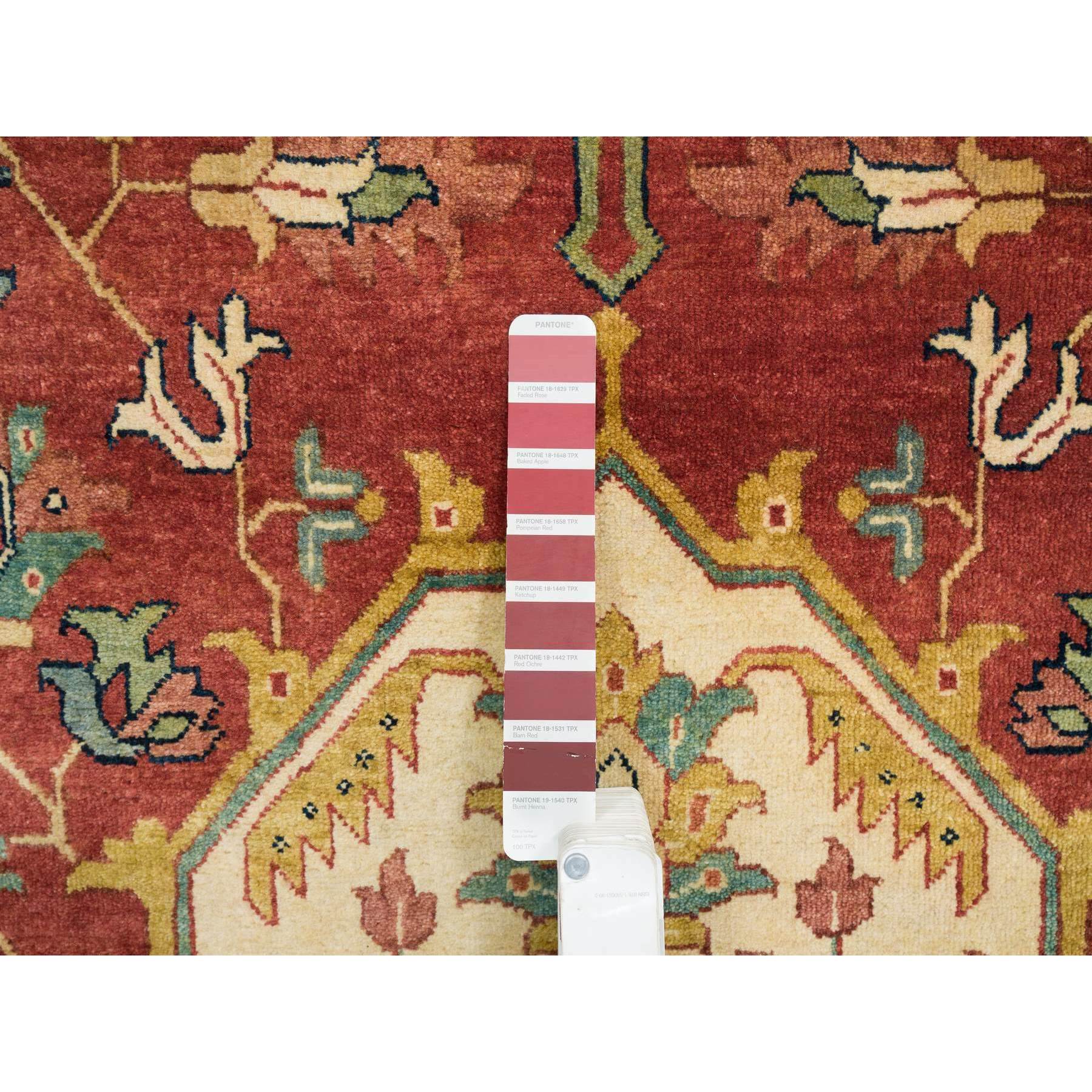 12'1"x18'2" Terracotta Red, Densely Woven 100% Wool, Hand Knotted Antiqued Fine Heriz Re-Creation, Natural Dyes, Oversized Oriental Rug HR65511 - Image 7