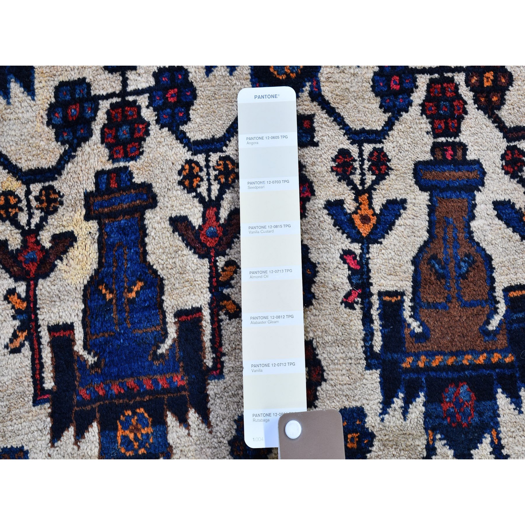 4'10"x7' Ivory Vintage North West Persian All Over Geometric Vase Design Pure Wool Hand Knotted Oriental Rug HR66315 - Image 3