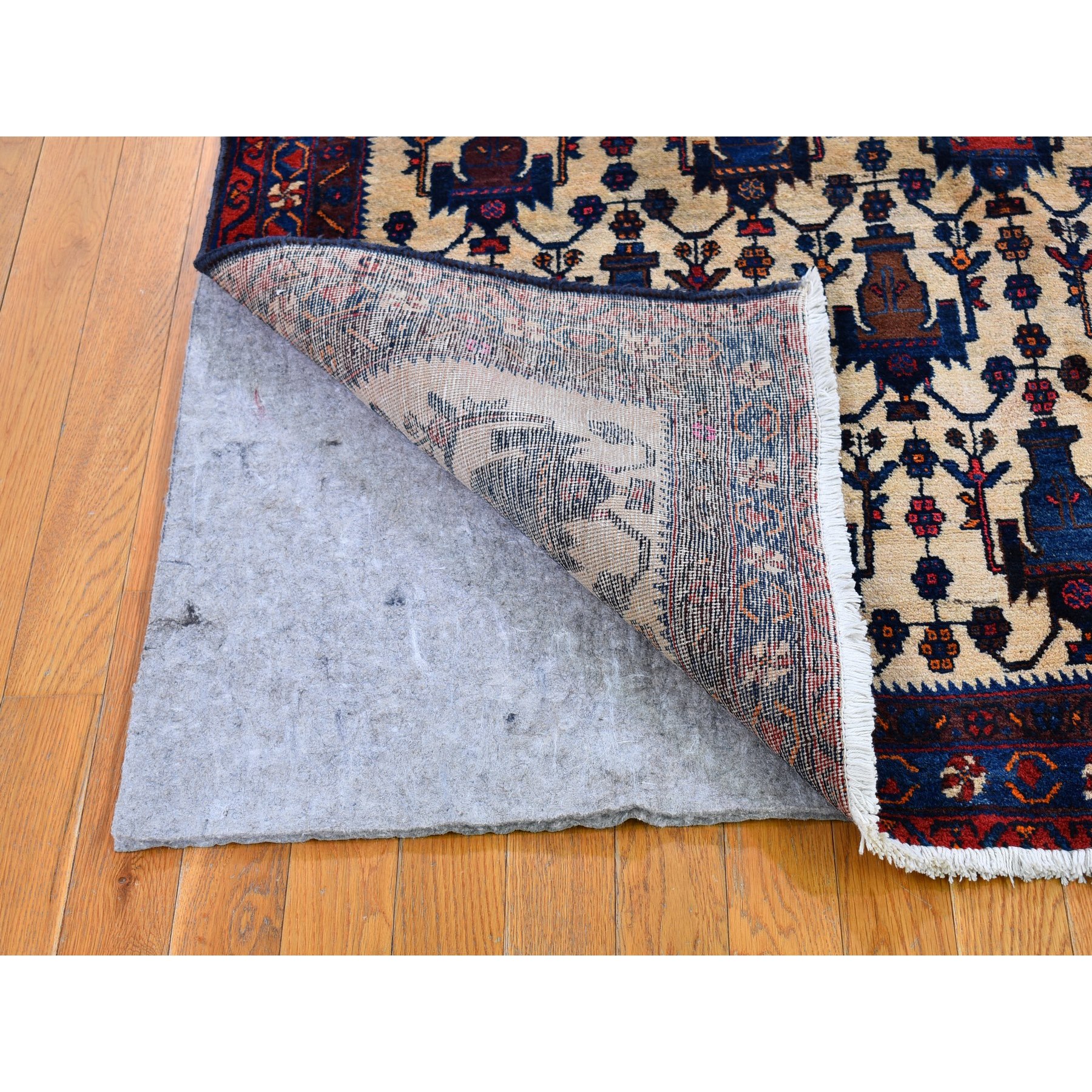 4'10"x7' Ivory Vintage North West Persian All Over Geometric Vase Design Pure Wool Hand Knotted Oriental Rug HR66315 - Image 4