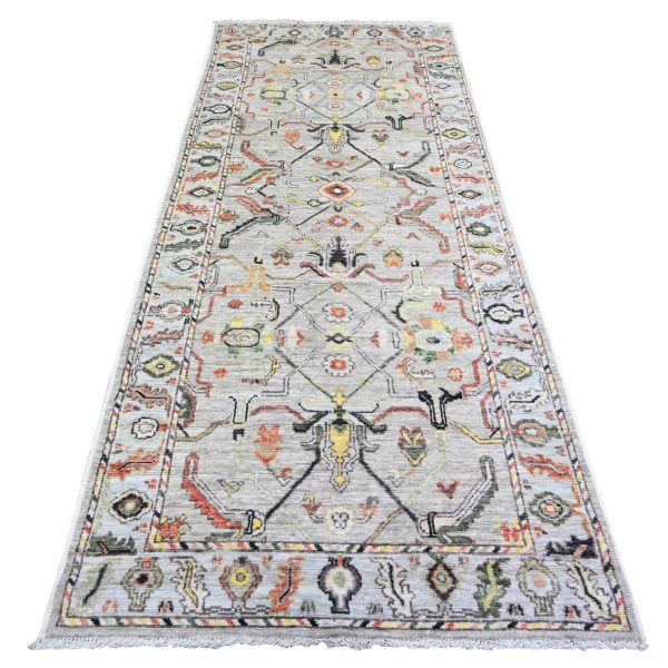 4'x9'10" Silver Gray, Hand Knotted Afghan Angora Oushak with All Over Pattern, Natural Dyes 100% Wool, Wide Runner Oriental Rug HR73588