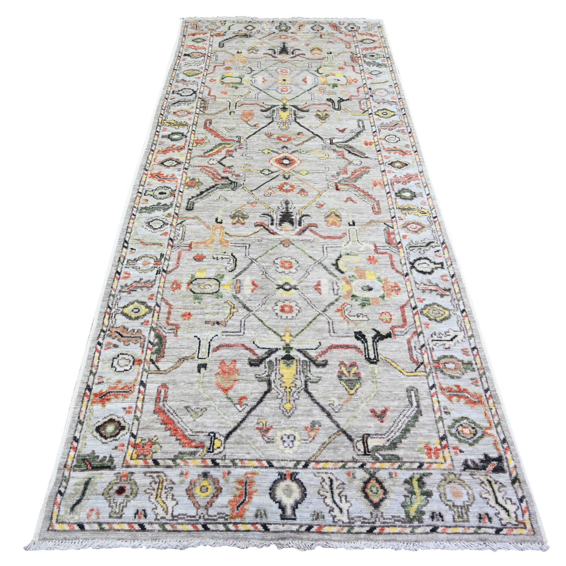 4'x9'10" Silver Gray, Hand Knotted Afghan Angora Oushak with All Over Pattern, Natural Dyes 100% Wool, Wide Runner Oriental Rug HR73588