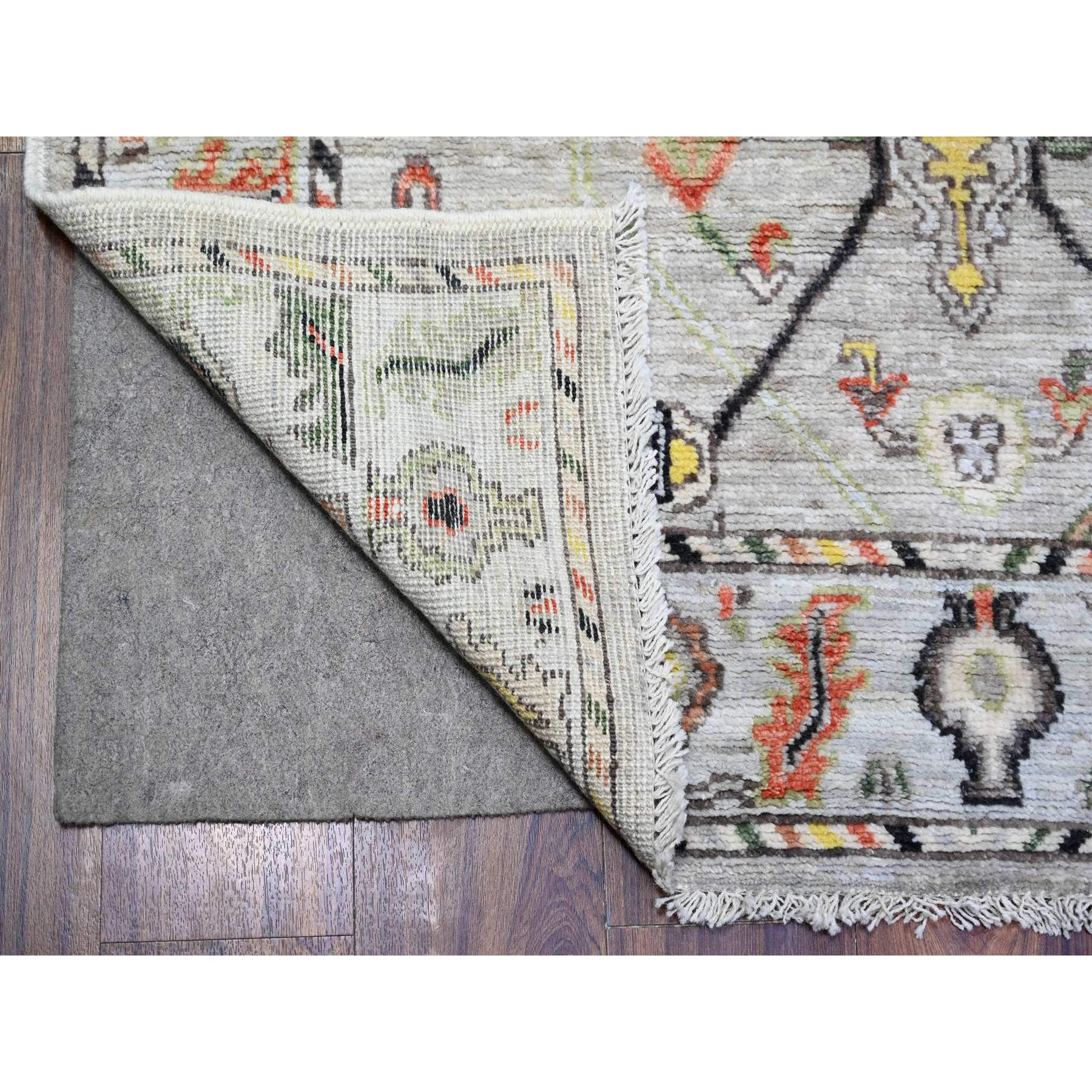 4'x9'10" Silver Gray, Hand Knotted Afghan Angora Oushak with All Over Pattern, Natural Dyes 100% Wool, Wide Runner Oriental Rug HR73588 - Image 2