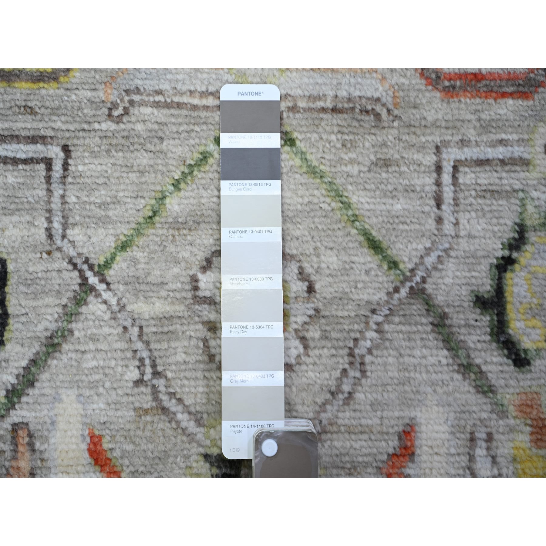 4'x9'10" Silver Gray, Hand Knotted Afghan Angora Oushak with All Over Pattern, Natural Dyes 100% Wool, Wide Runner Oriental Rug HR73588 - Image 3