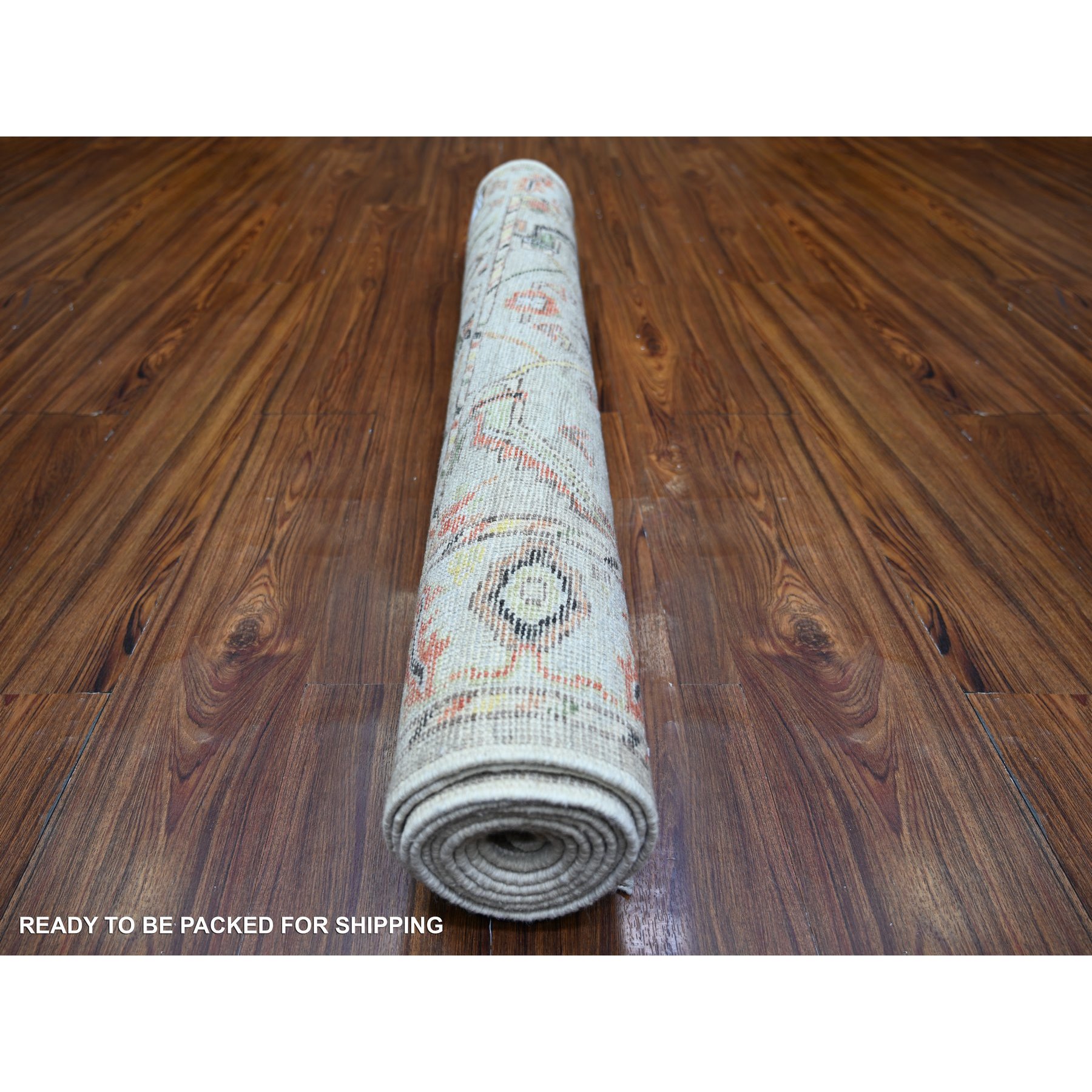 4'x9'10" Silver Gray, Hand Knotted Afghan Angora Oushak with All Over Pattern, Natural Dyes 100% Wool, Wide Runner Oriental Rug HR73588 - Image 4