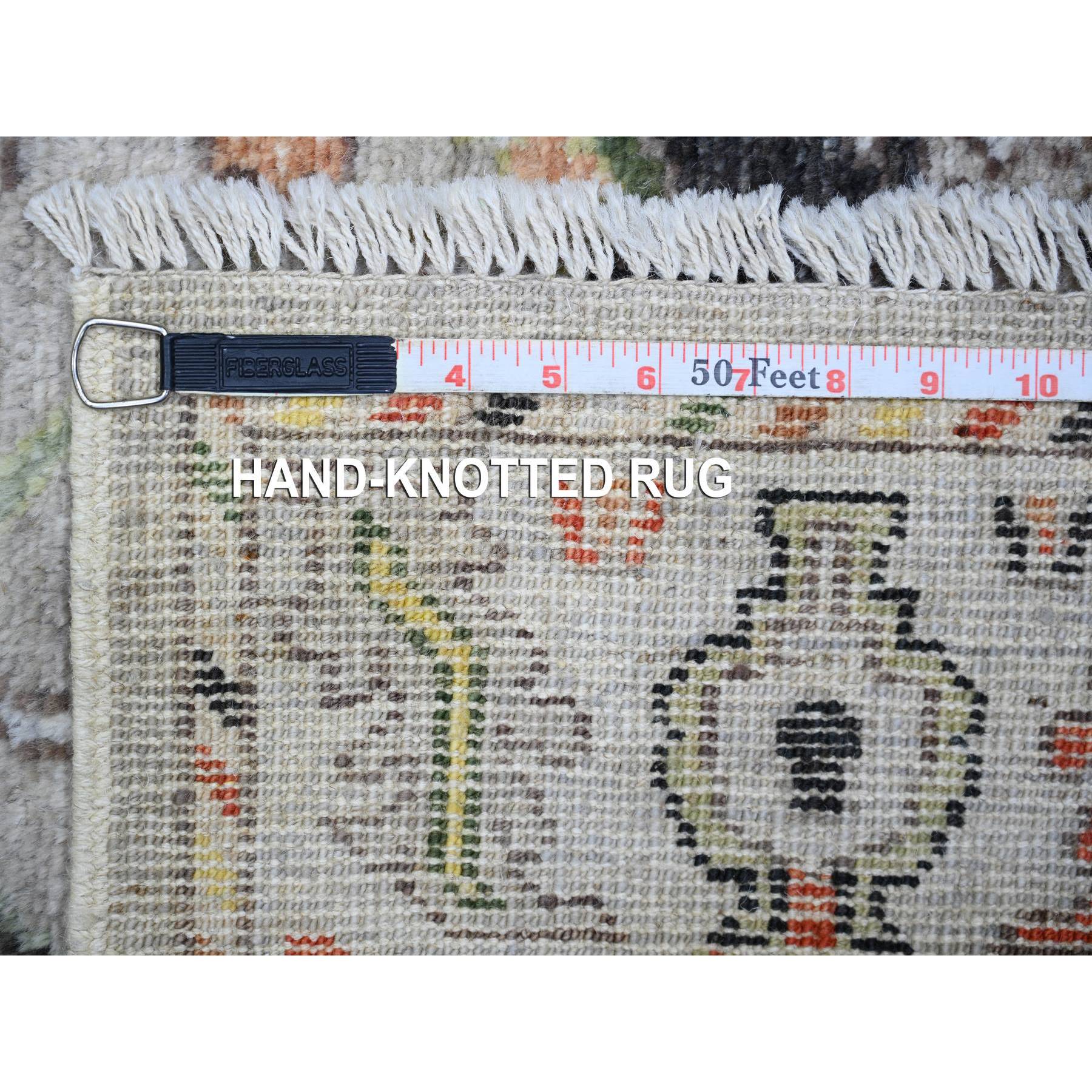 4'x9'10" Silver Gray, Hand Knotted Afghan Angora Oushak with All Over Pattern, Natural Dyes 100% Wool, Wide Runner Oriental Rug HR73588 - Image 6