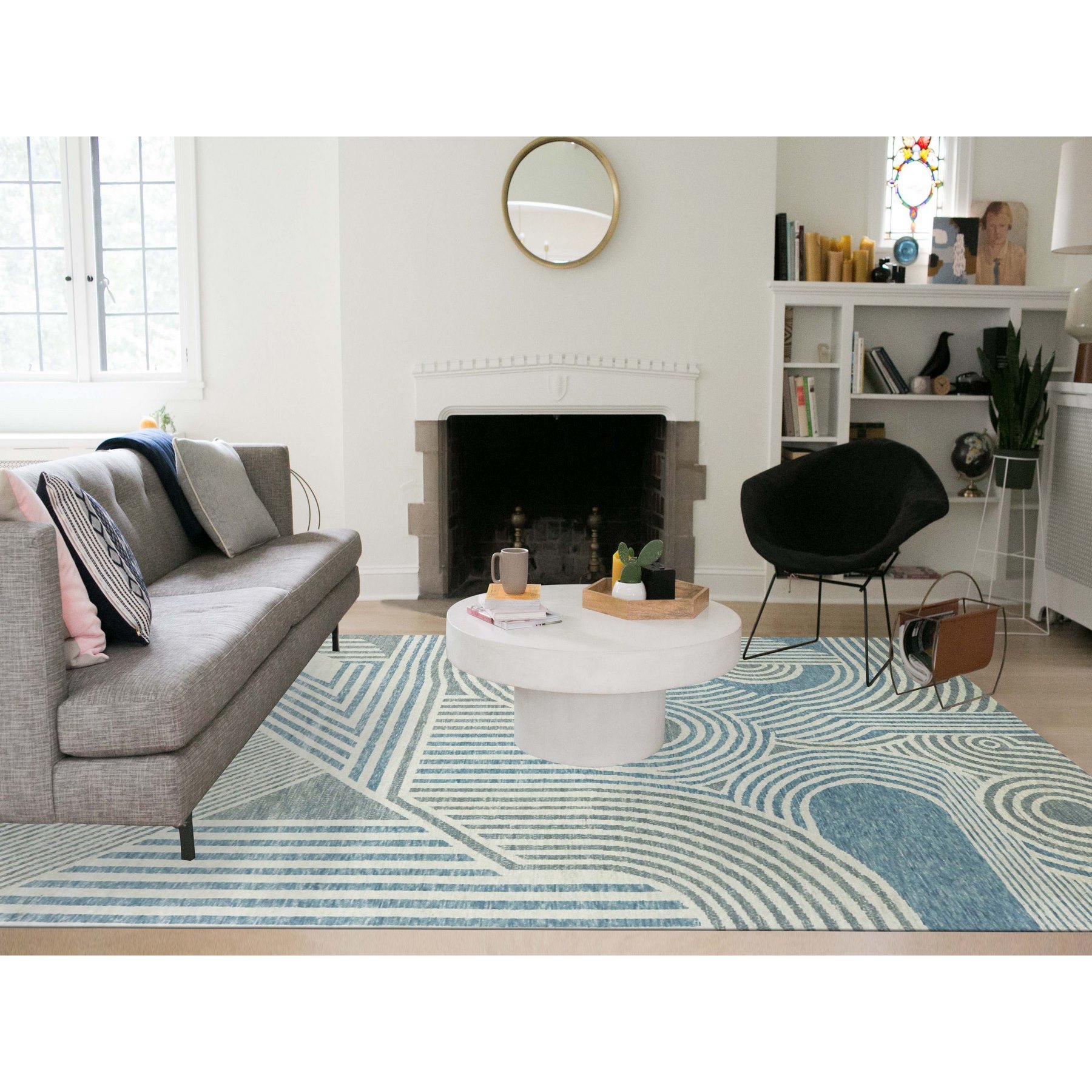 10'1"x14' Steel Blue, Soft Wool Hand Knotted, Geometric Art Nouveau Collection Soft to the Touch, Oriental Rug HR79412 - Image 2