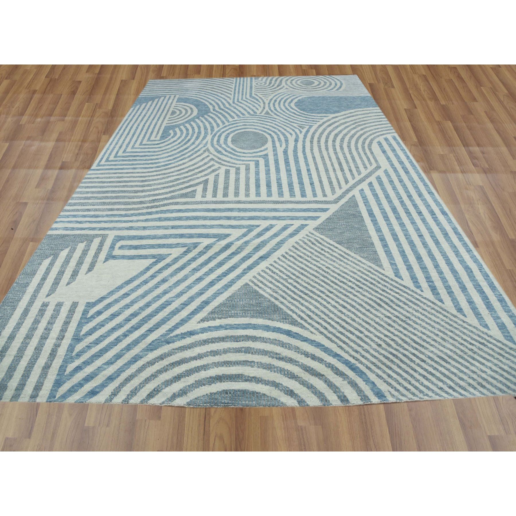 10'1"x14' Steel Blue, Soft Wool Hand Knotted, Geometric Art Nouveau Collection Soft to the Touch, Oriental Rug HR79412 - Image 3