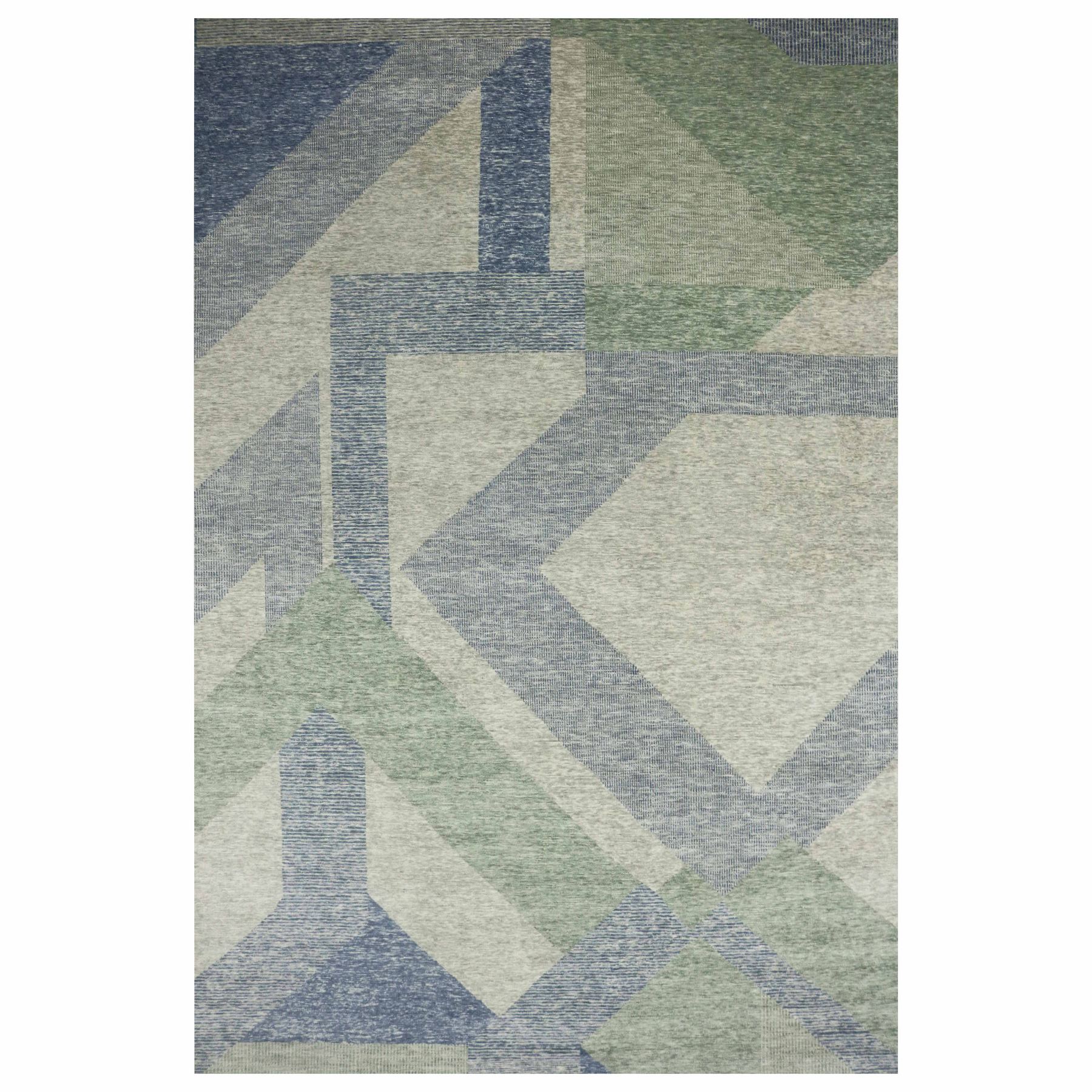 12'2"x18'3" Camouflage Green, Geometric Art Nouveau Collection, Natural Wool Hand Knotted, Oversized Oriental Rug HR79414