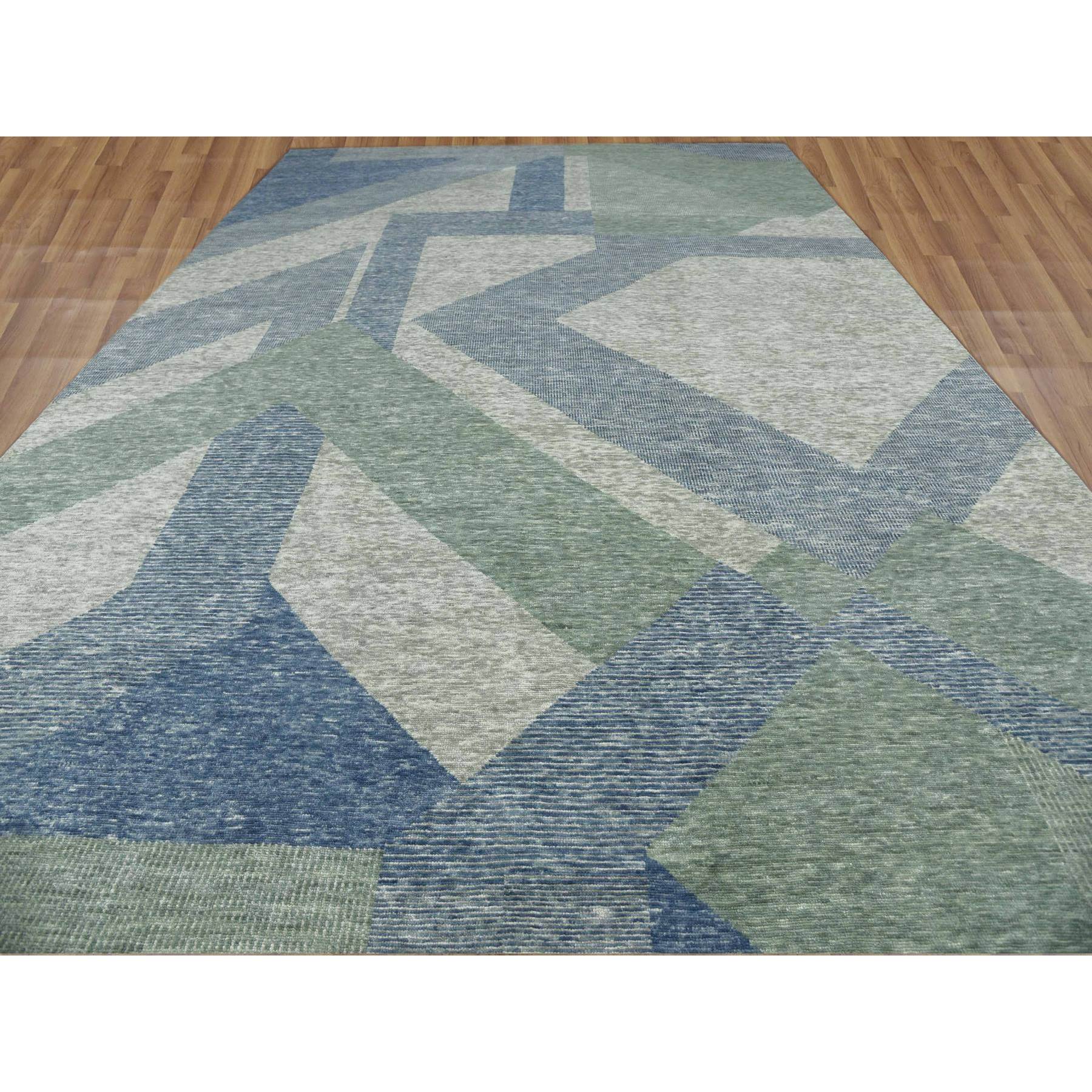 12'2"x18'3" Camouflage Green, Geometric Art Nouveau Collection, Natural Wool Hand Knotted, Oversized Oriental Rug HR79414 - Image 2