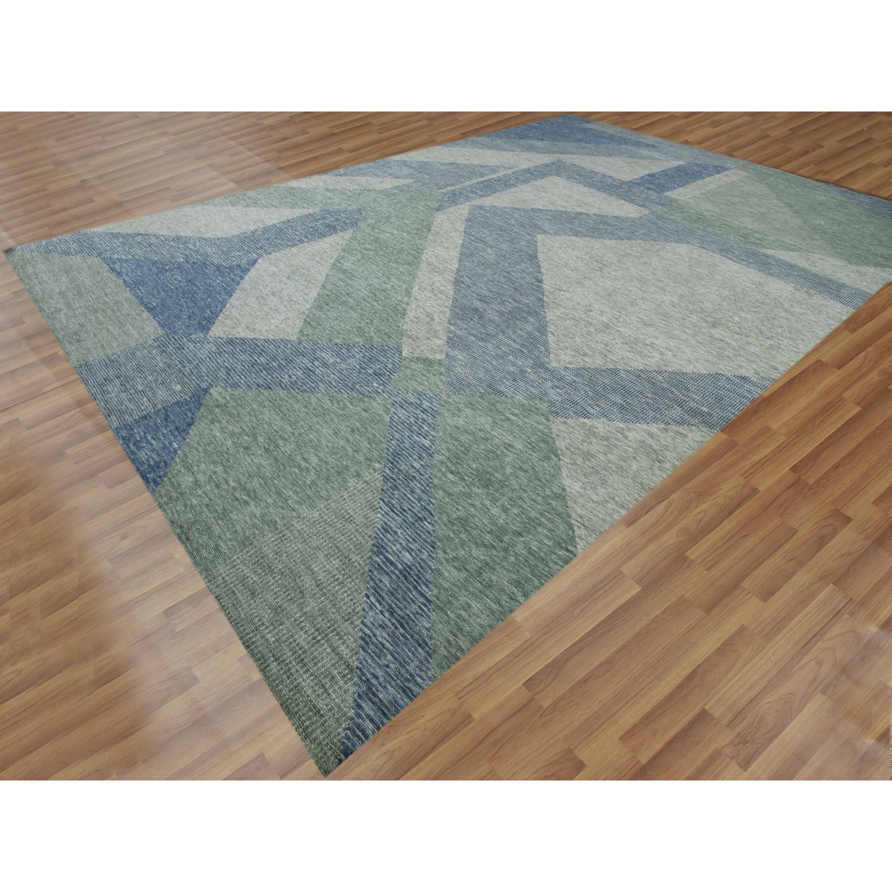 12'2"x18'3" Camouflage Green, Geometric Art Nouveau Collection, Natural Wool Hand Knotted, Oversized Oriental Rug HR79414 - Image 3