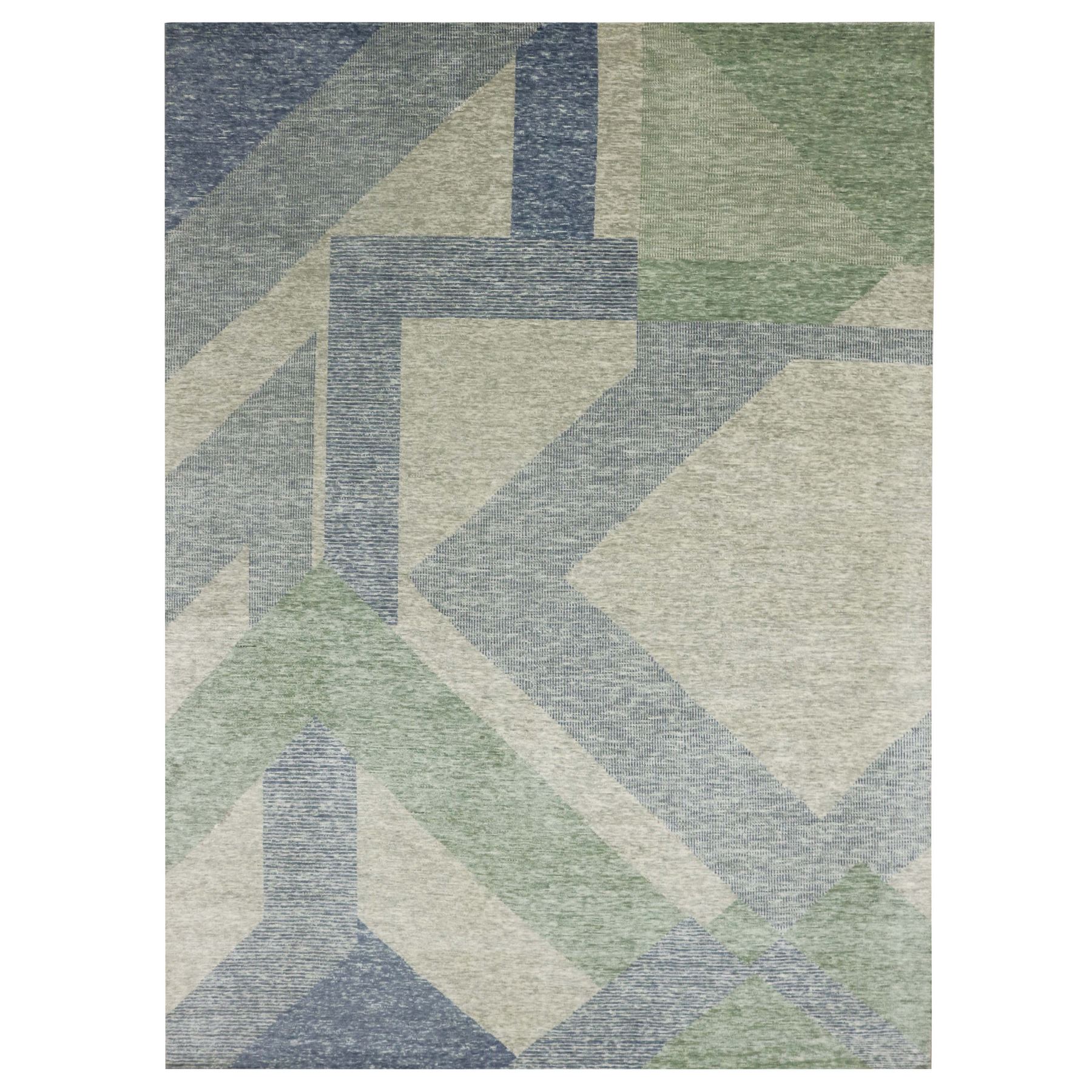 10'x14' Camouflage Green, 100% Wool Hand Knotted, Geometric Art Nouveau Collection, Oriental Rug HR79416