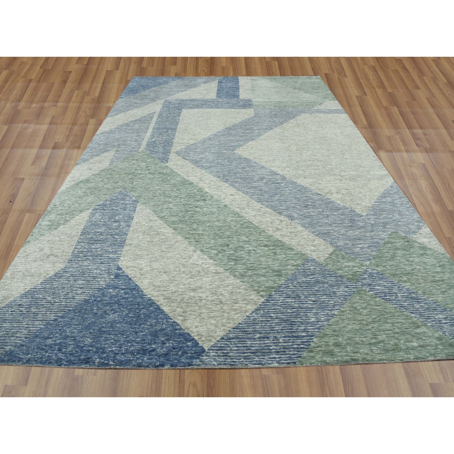10'x14' Camouflage Green, 100% Wool Hand Knotted, Geometric Art Nouveau Collection, Oriental Rug HR79416 - Image 2