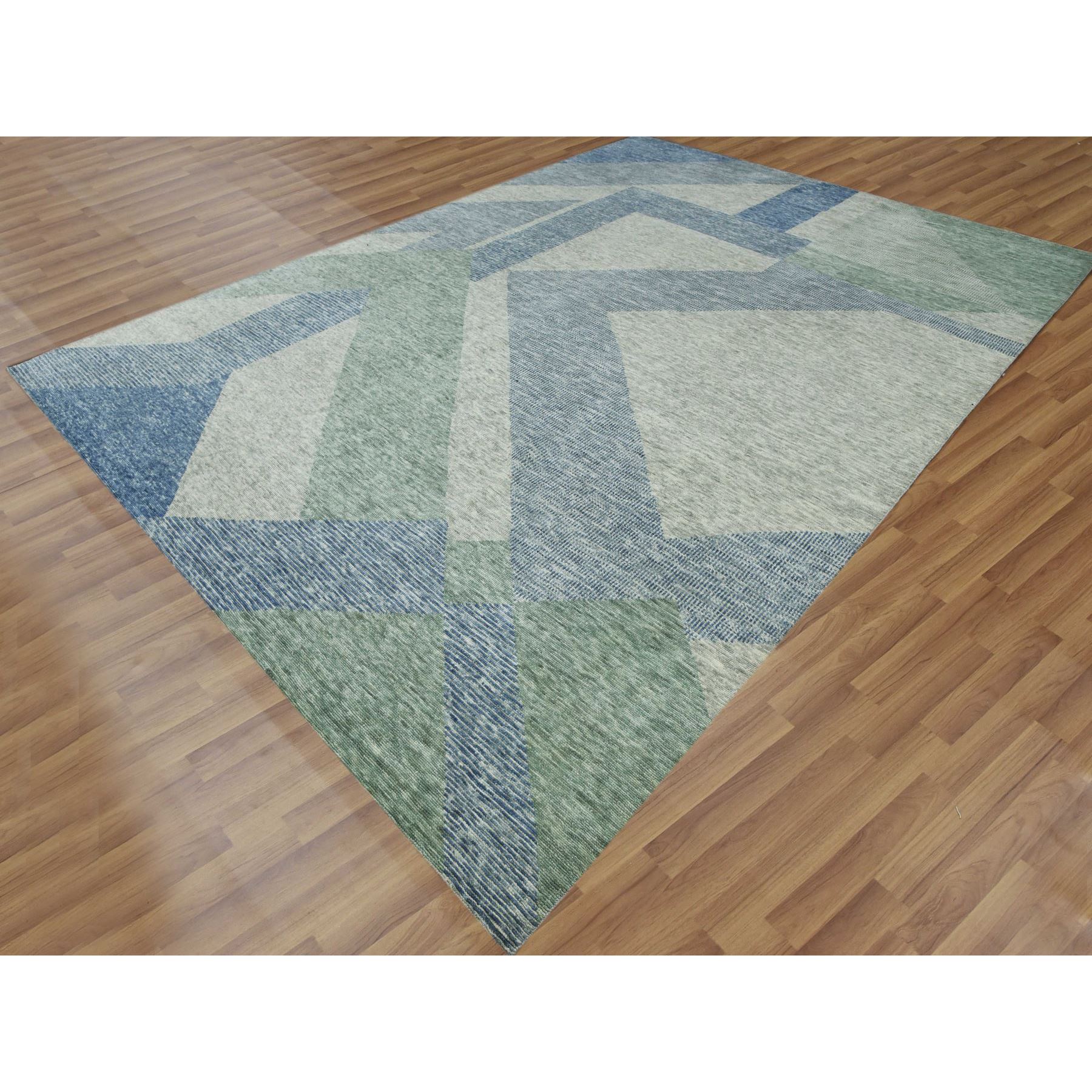 10'x14' Camouflage Green, 100% Wool Hand Knotted, Geometric Art Nouveau Collection, Oriental Rug HR79416 - Image 3