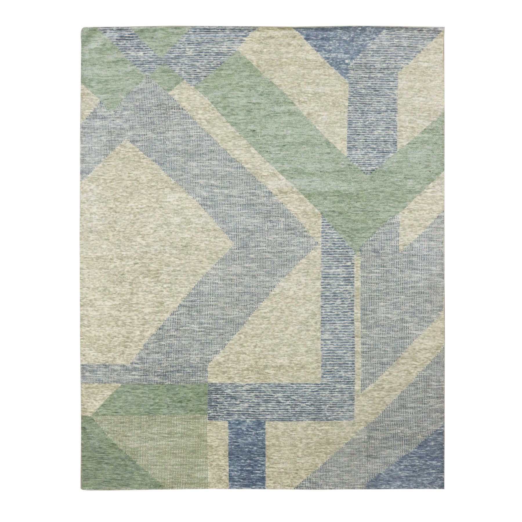 8'2"x10'4" Camouflage Green, Geometric Art Nouveau Collection, Soft Wool Hand Knotted, Oriental Rug HR79418