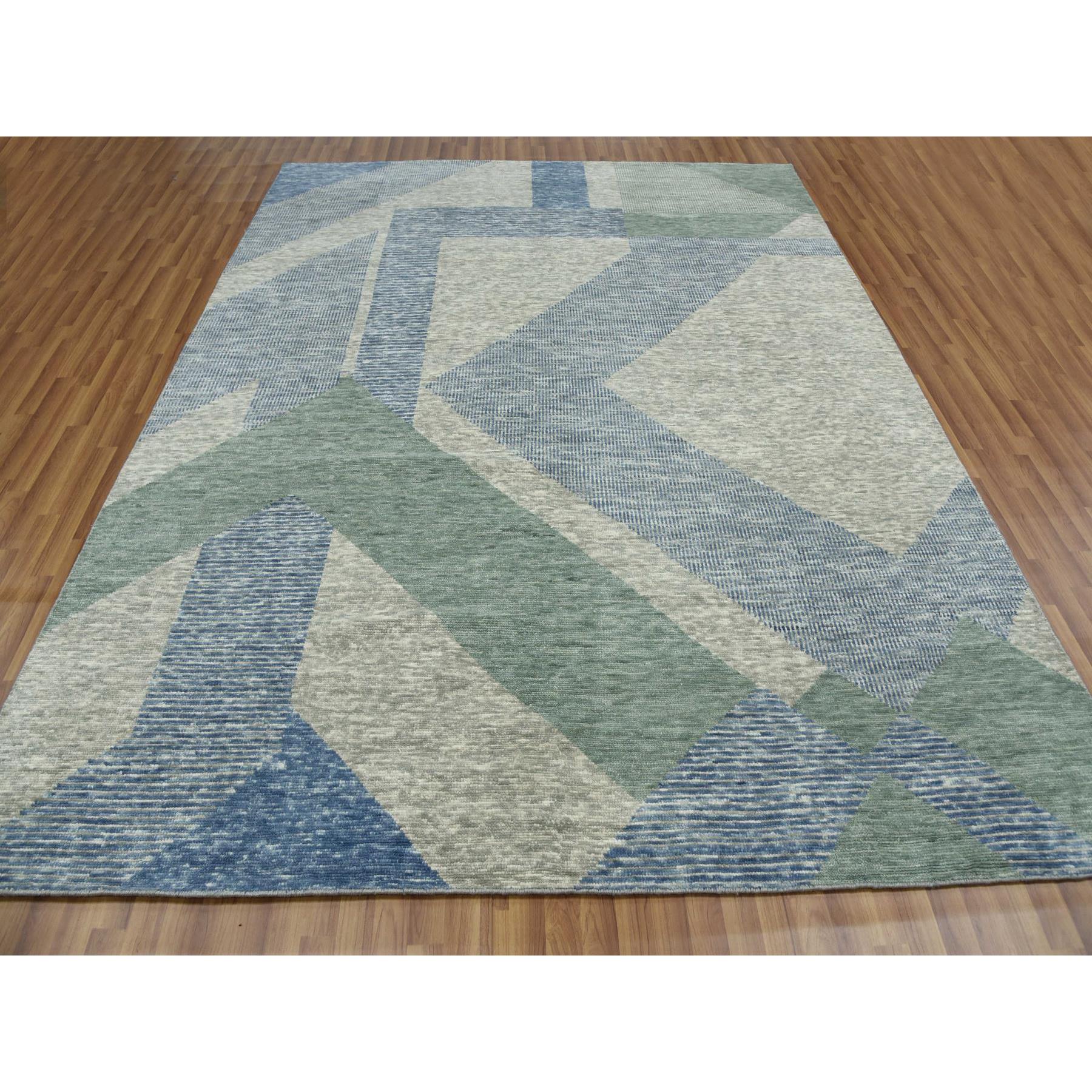 8'2"x10'4" Camouflage Green, Geometric Art Nouveau Collection, Soft Wool Hand Knotted, Oriental Rug HR79418 - Image 3